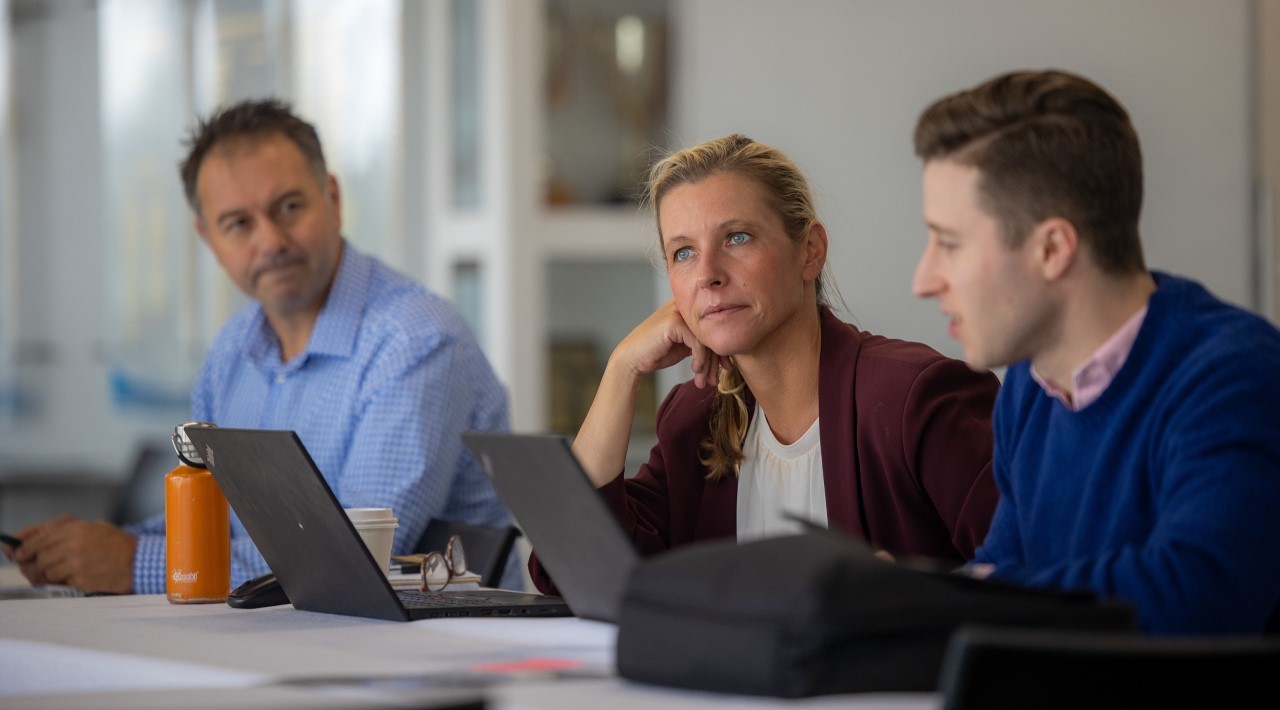Tanarra Capital investment director Maja Sliwinski(centre) with Rosstan Mazey(left), of WoolWorks, and Neil Vinson, of Tanarra Capital. Photo / Supplied.
