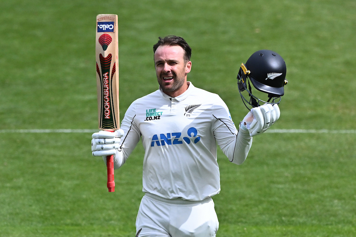 Tom Blundell celebrates his century against England in Wellington in 2024. Photo / Photosport