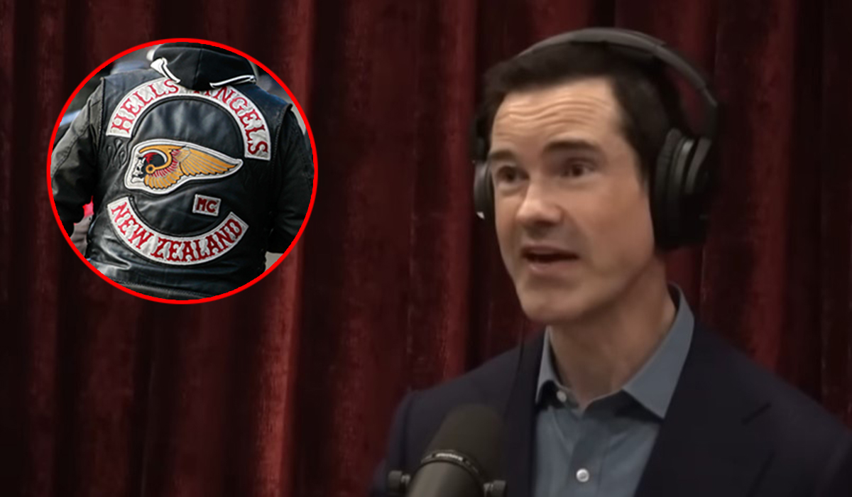 Jimmy Carr has opened up about an interaction he had with a patched gang member at a gig in Hamilton.
