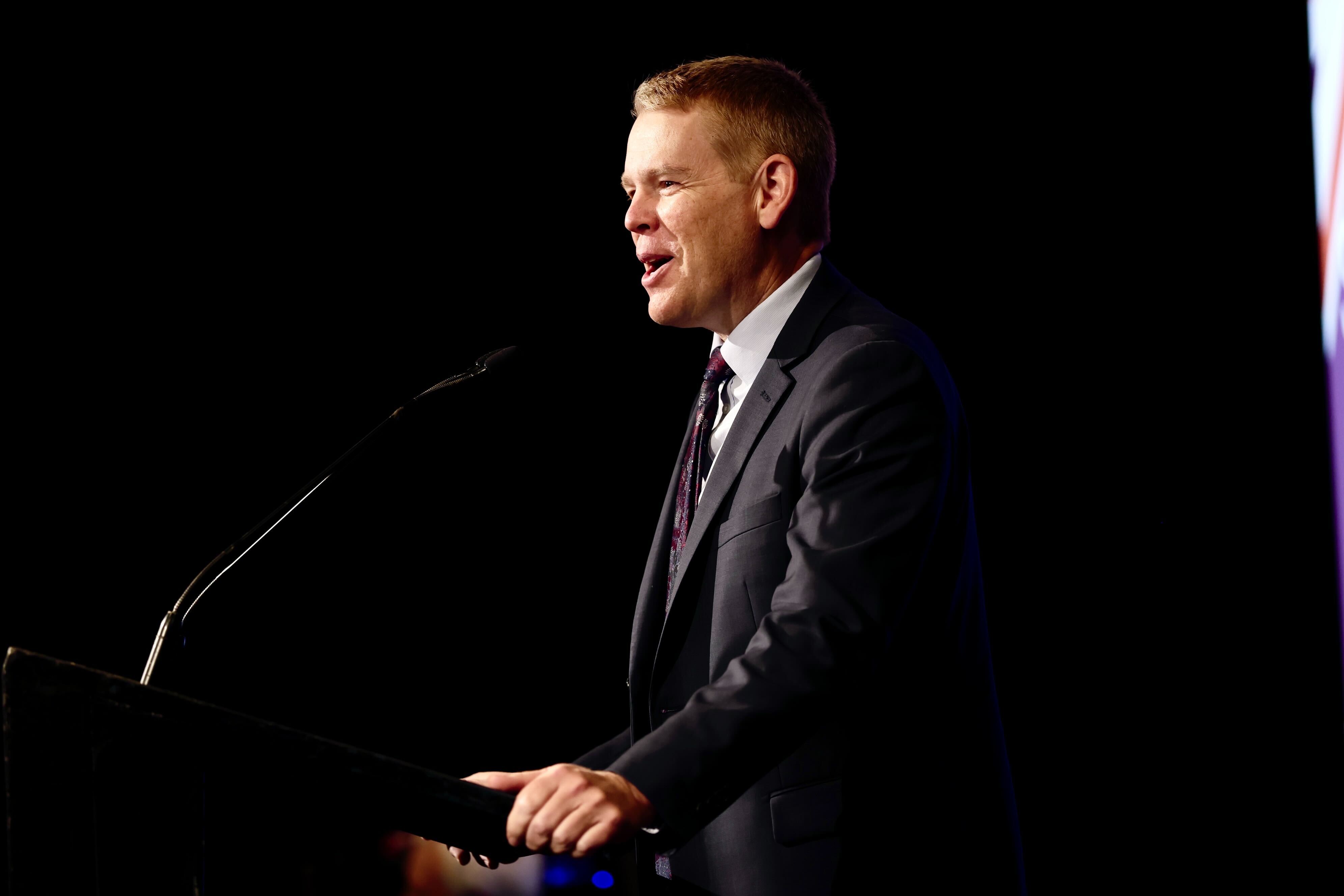 Labour leader Chris Hipkins giving his 2025 State of the Nation speech. Photo / Dean Purcell