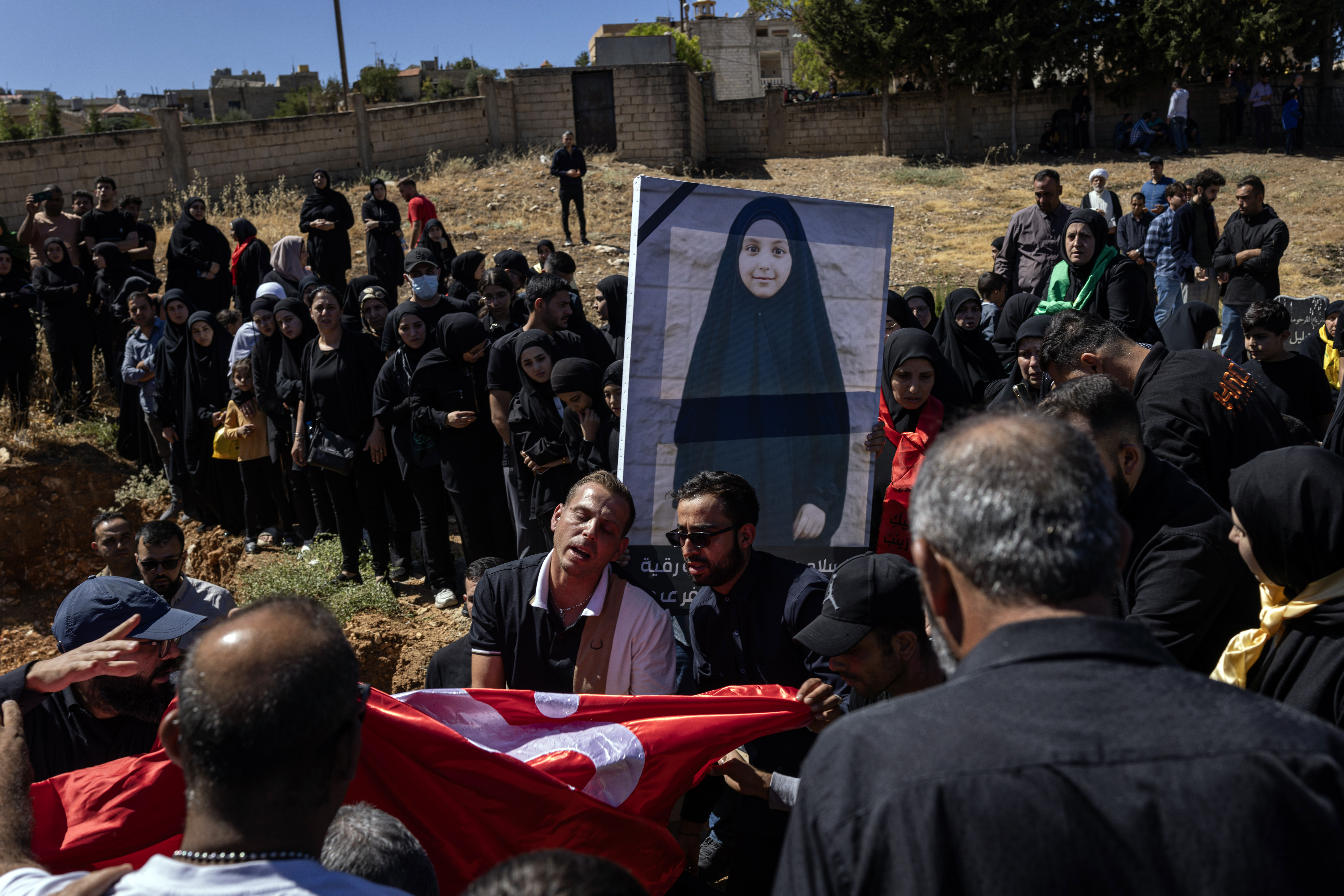 Mourners at the funeral for Fatima Abdullah, a 9-year-old girl among those killed in the pager attack, in the village of Saraain El Faouqa, Lebanon on September 18, 2024. Photo / Diego Ibarra Sánchez, The New York Times