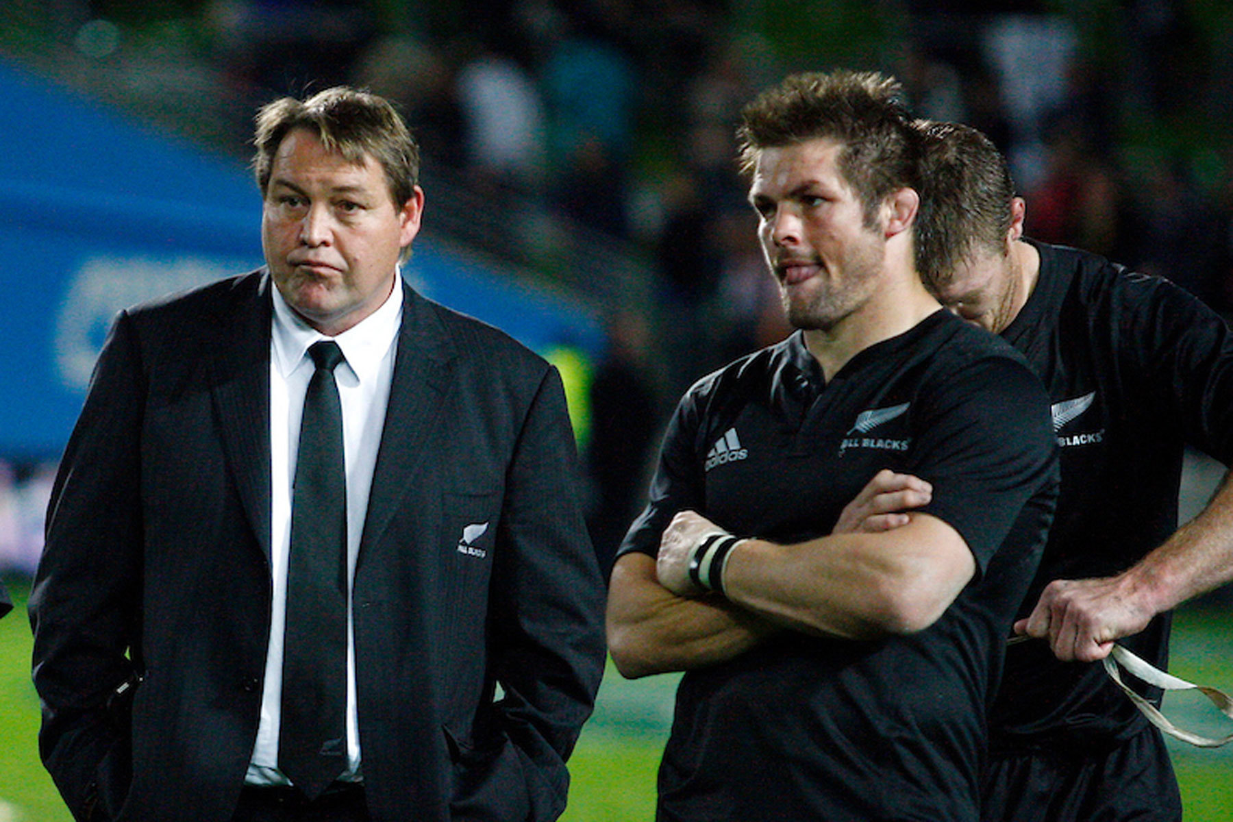 All Blacks assistant coach Steve Hansen and captain Richie McCaw after a 2009 loss to South Africa. Photosport