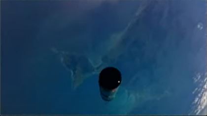 Rocket Lab's deliberate drop of its electron rocket, with the Māhia Peninsula below. Photo / Rocket Lab Livestream