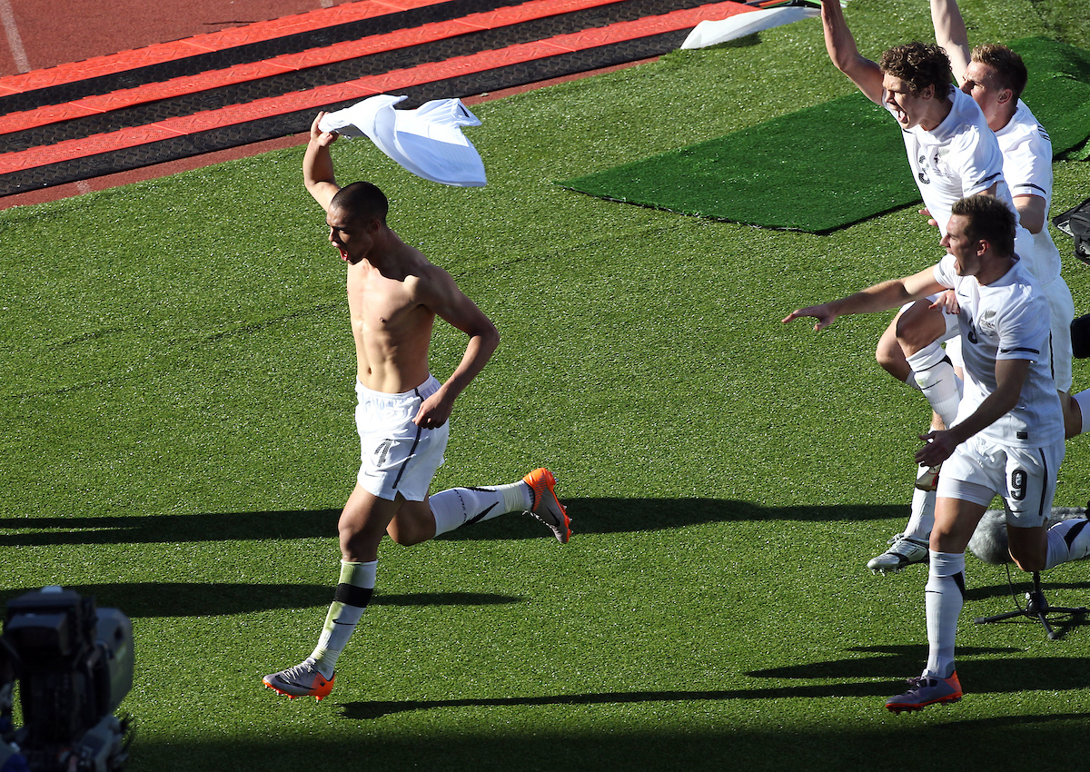 Winston Reid celebrates his goal during match 12, New Zealand All Whits versus Slovakia at the Royal Bafokeng Stadium, Rustenburg. Photo / Photosport.co.nz