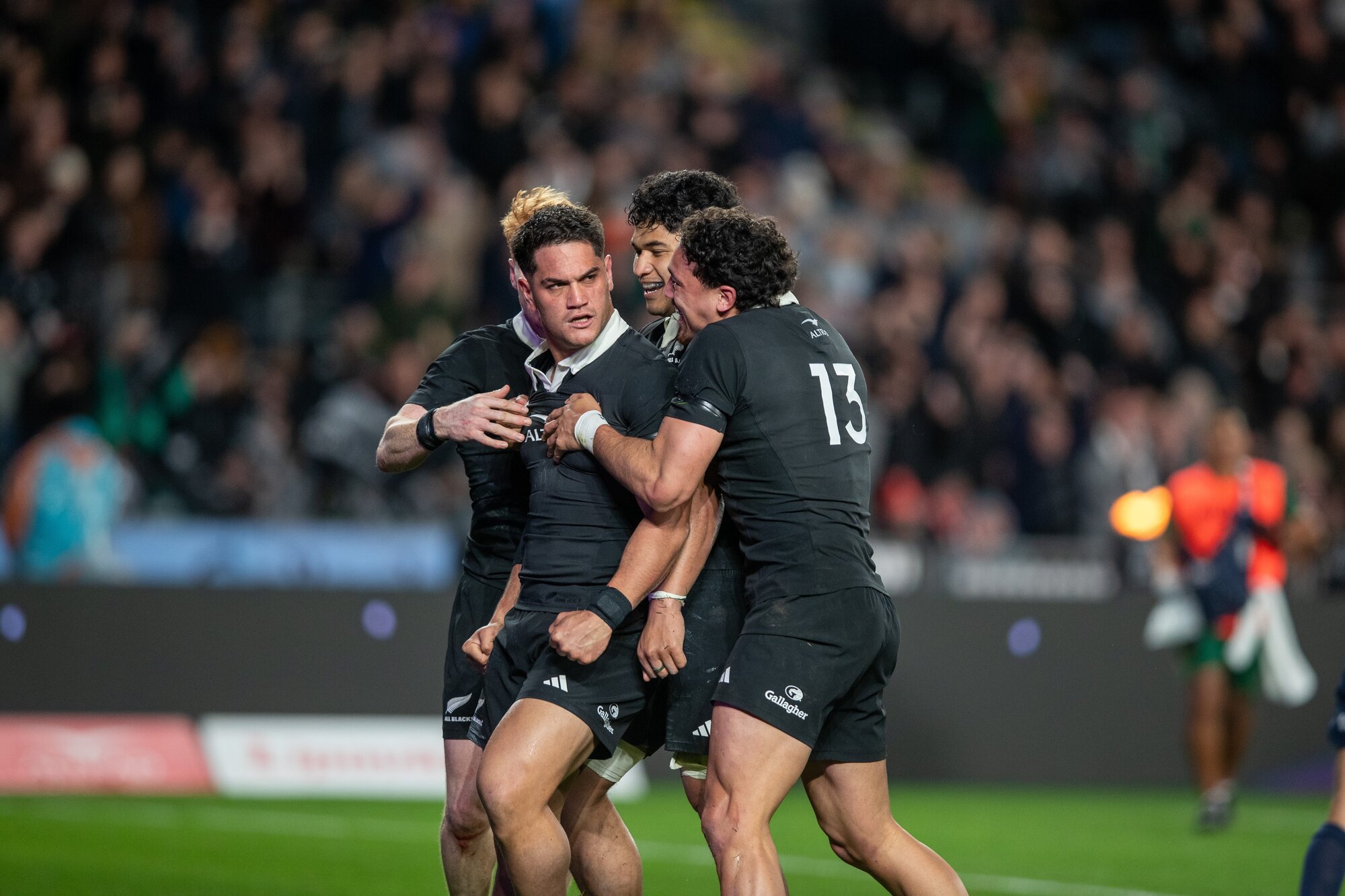 Quinn Tupaea scored to extend the All Blacks' lead over the Springboks. Photo / Alyse Wright. 