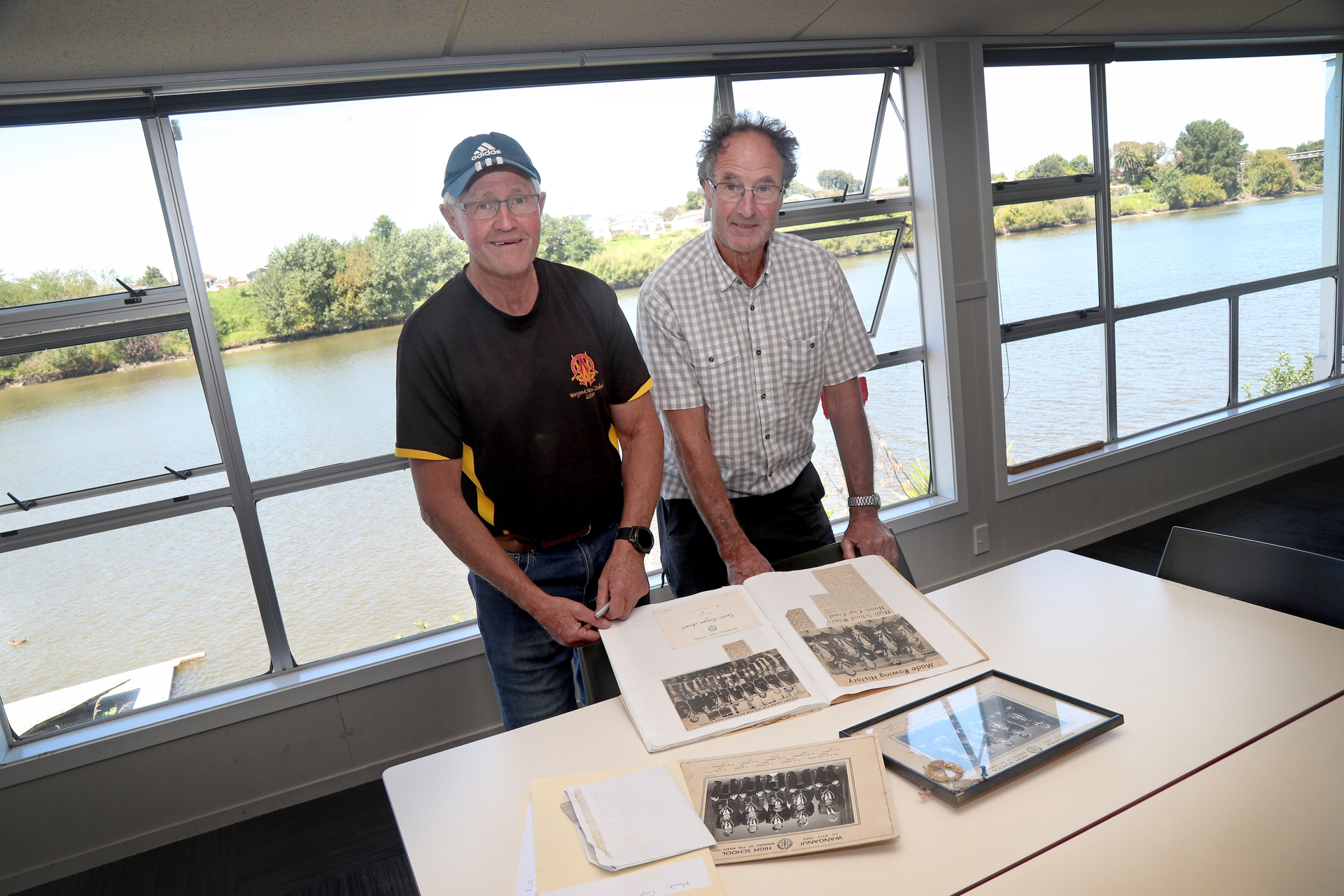 Richard Brock and Jason Reid in 2022, both members of Whanganui High School's Maadi Cup winning eight, reflecting on the win 50 years on. Photo / Bevan Conley