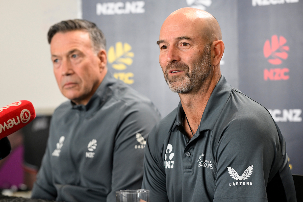 Rob Walter (right) fronting the media after being named as Black Caps coach. Photo / Photosport