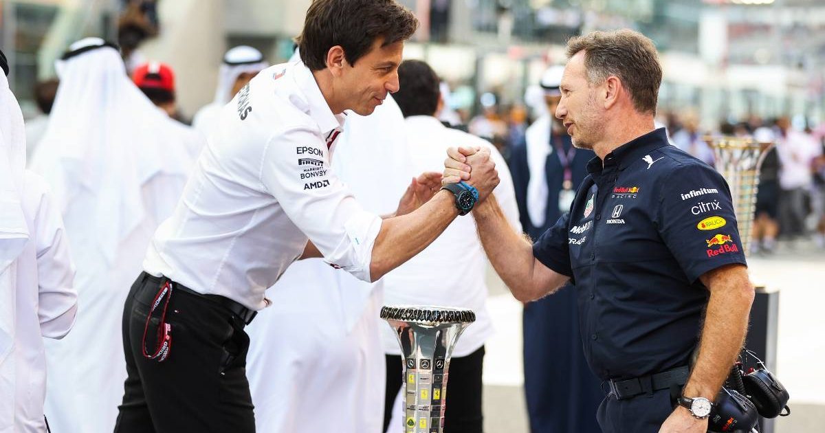 Mercedes' Toto Wolff (left), with Red Bull boss Christian Horner (right). Photo / Supplied