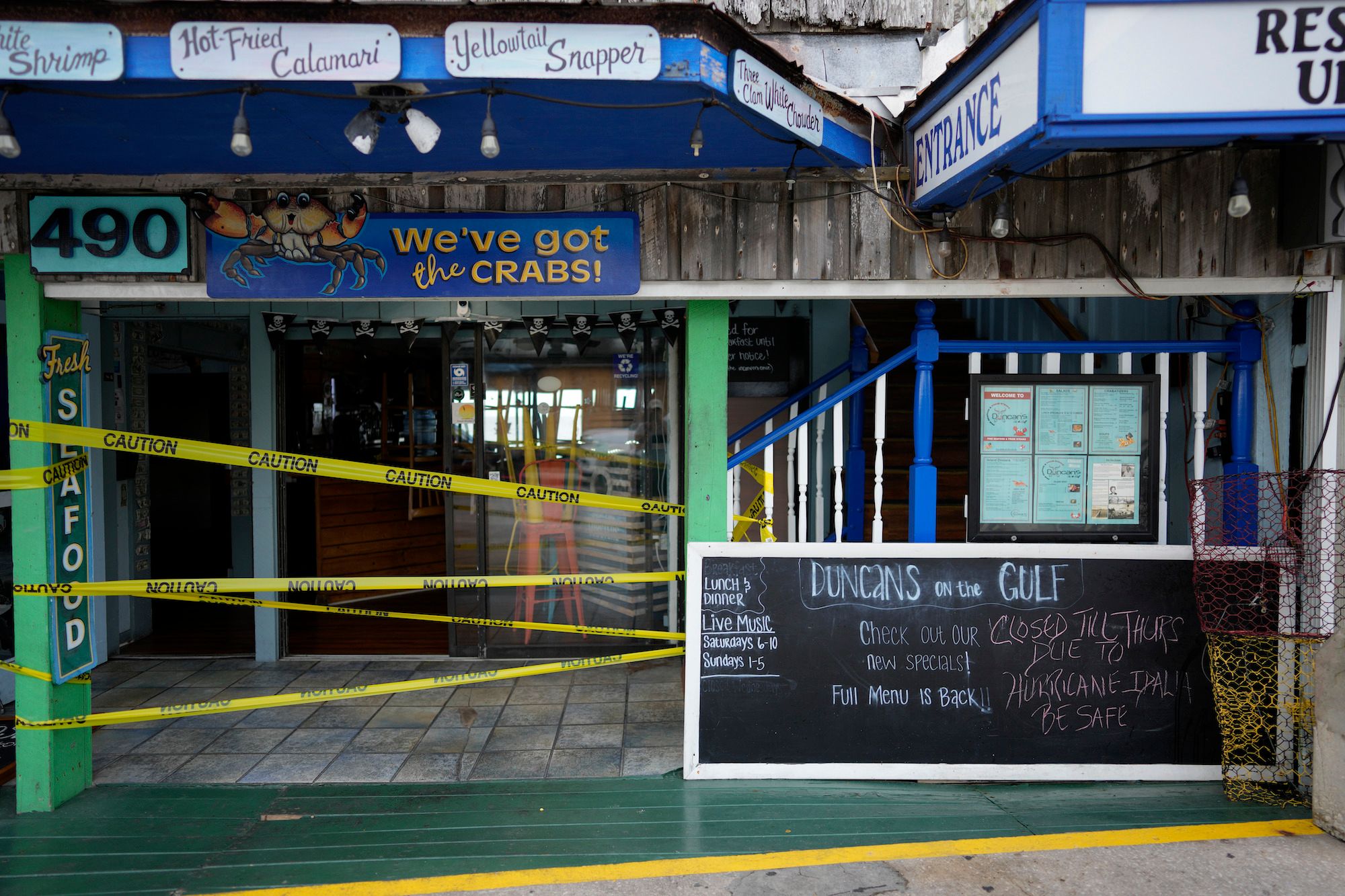 A chalkboard outside Duncan's on the Gulf reads