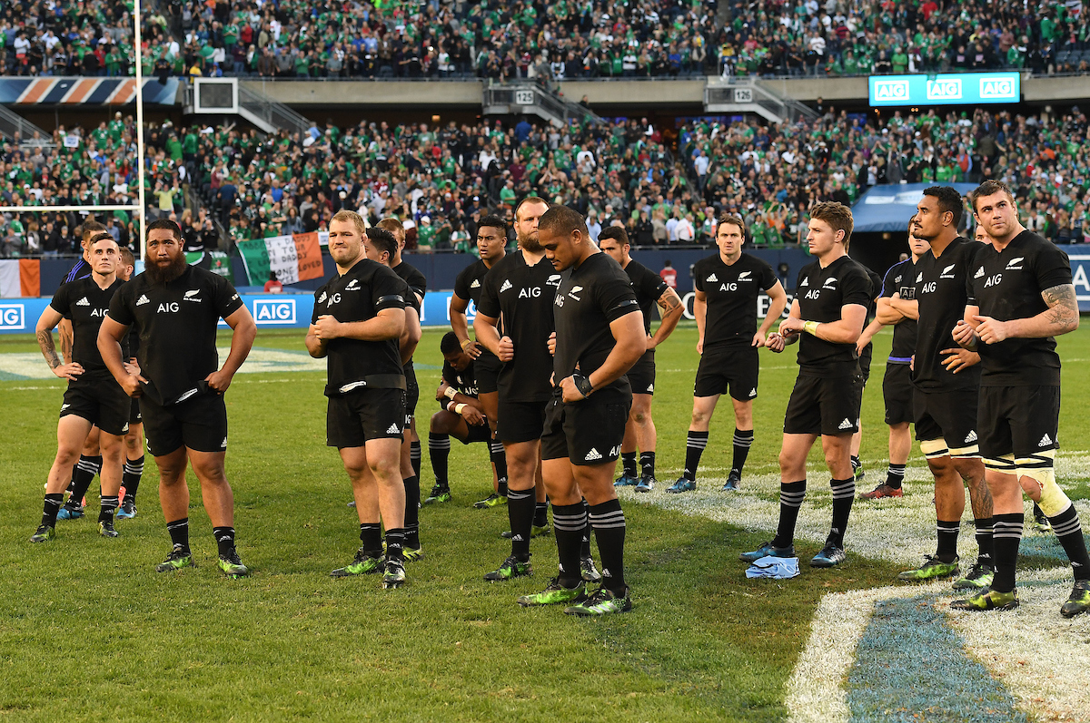 Dejected All Blacks after losing to Ireland at Soldier Field in Chicago, 2016. Photosport