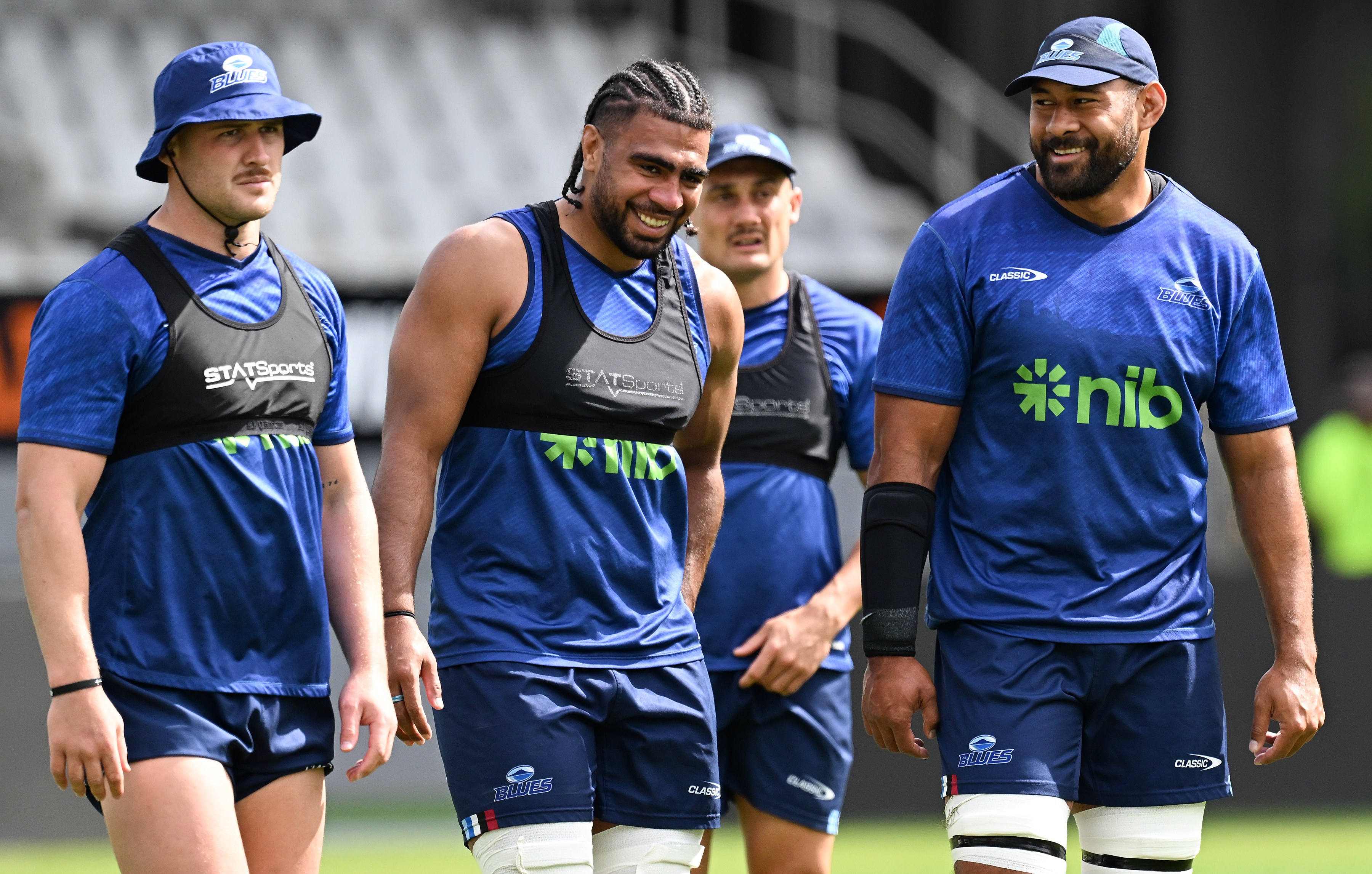 Blues forwards (from left) Dalton Papali’i, Hoskins Sotutu and Patrick Tuipulotu. Photo / Photosport