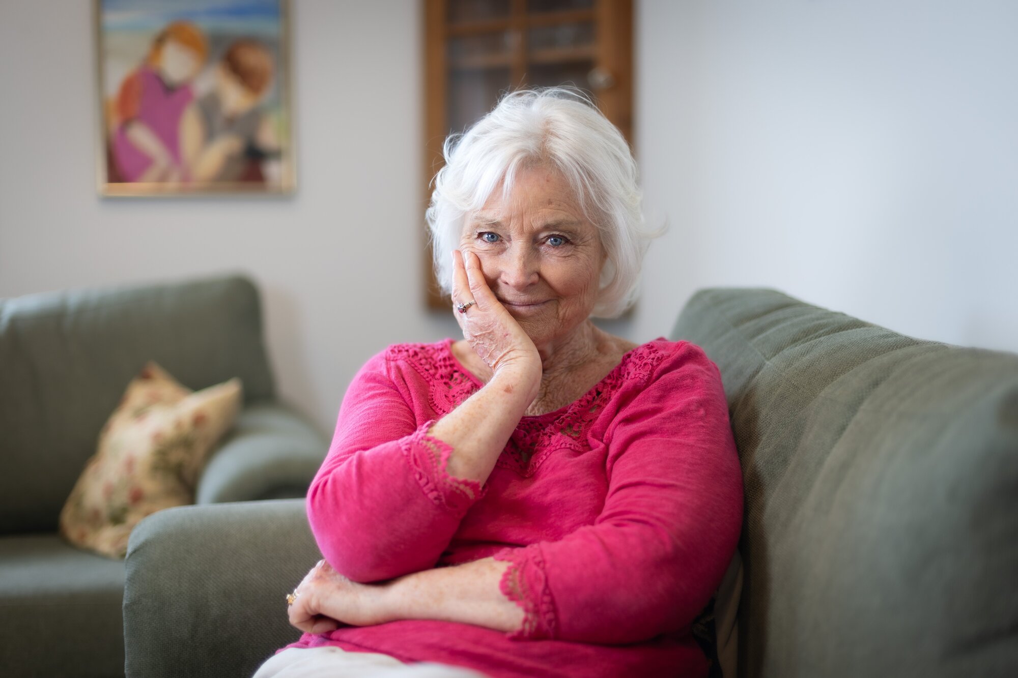 Lisa Harrow at her home on Auckland's North Shore, where she's surrounded by New Zealand art and has a view across the harbour. Photo / Michael Craig