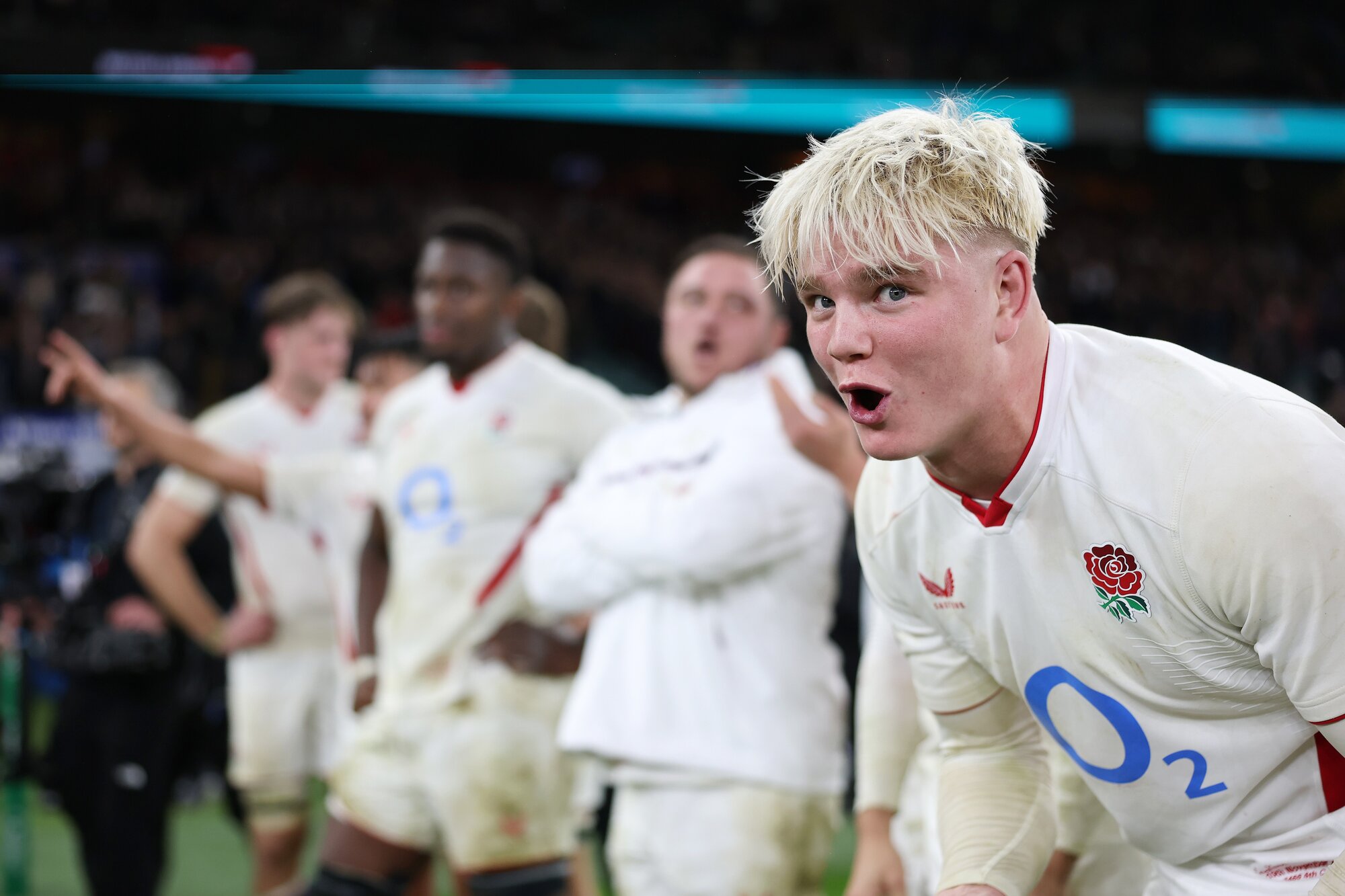 Henry Pollock of England celebrates following his team's victory over the All Blacks last year. Photo / Getty Images
