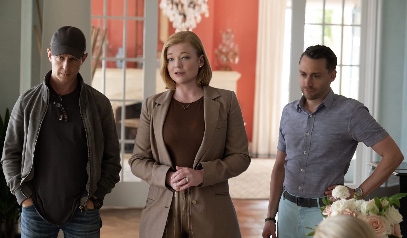 Strong with his onscreen siblings, Sarah Snook and Kieran Culkin, in the finale. “I loved the times where we got to put our dukes down and enjoy each other’s company,” he said. Photo / Supplied