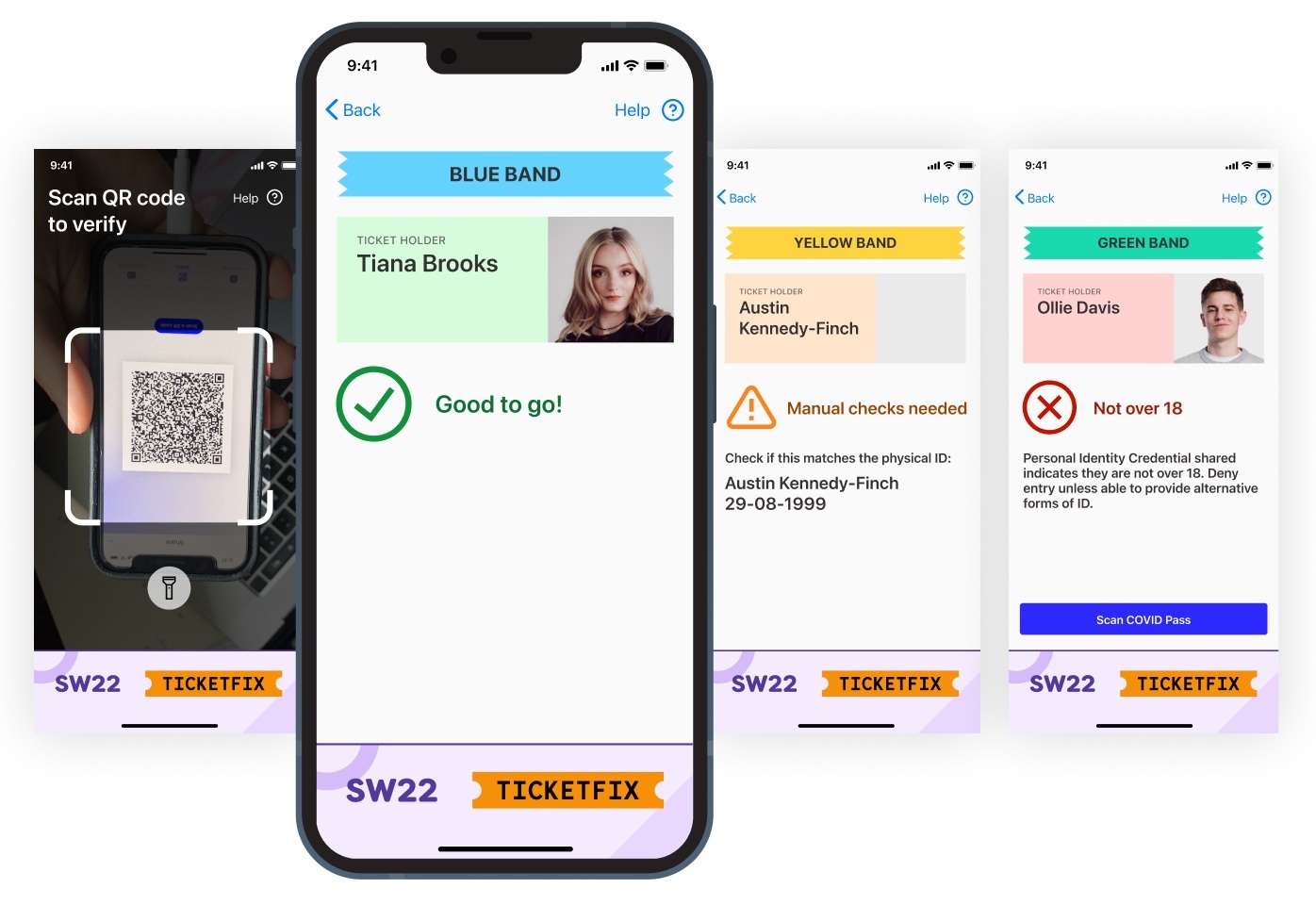 A Mattr mockup of how the vaccine pass technology could look when integrated into an organisation's own app - in this case, a ticket agency. Image / Supplied