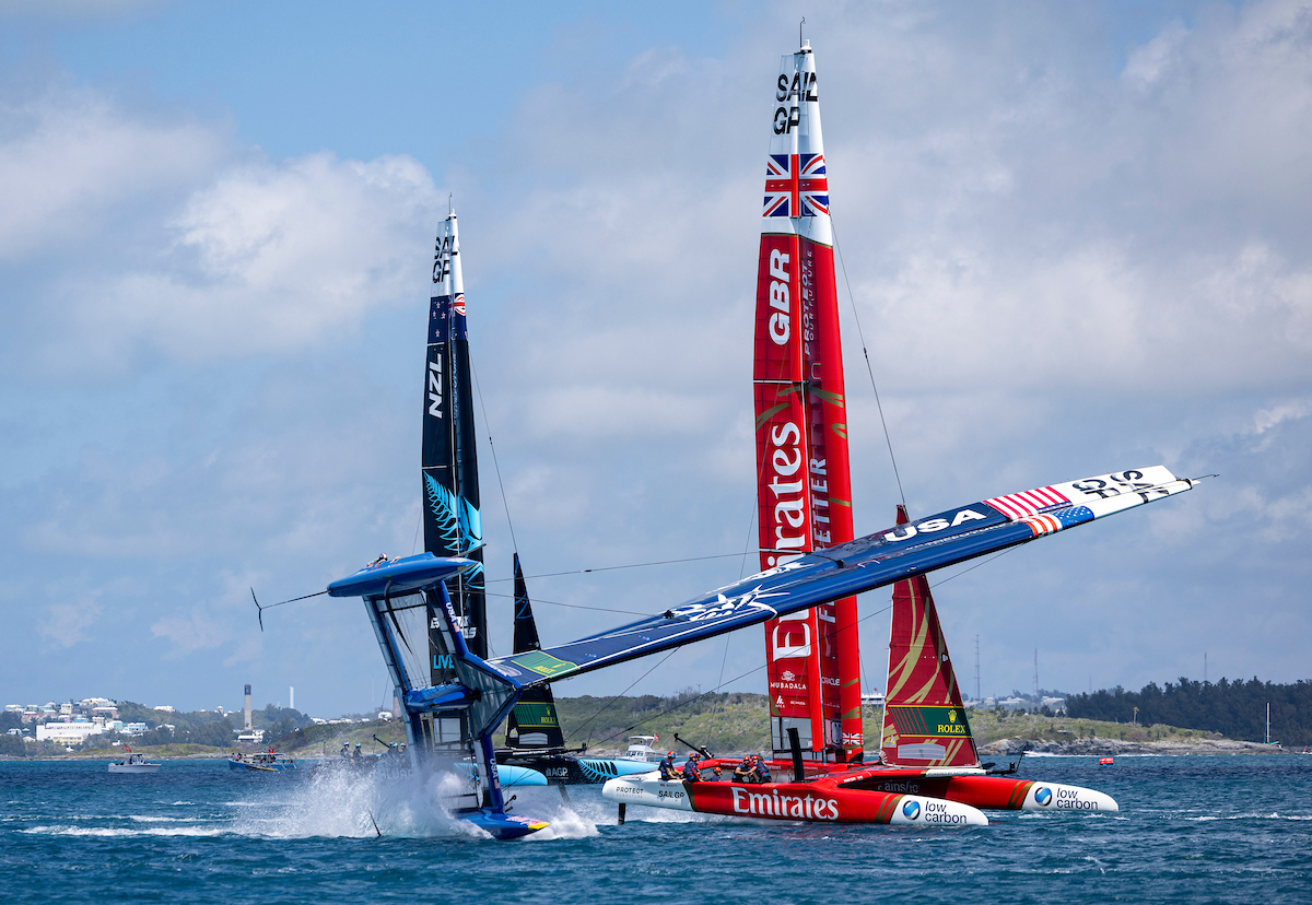 The US SailGP team captured in a spectacular capsize in Bermuda. Photo / SailGP