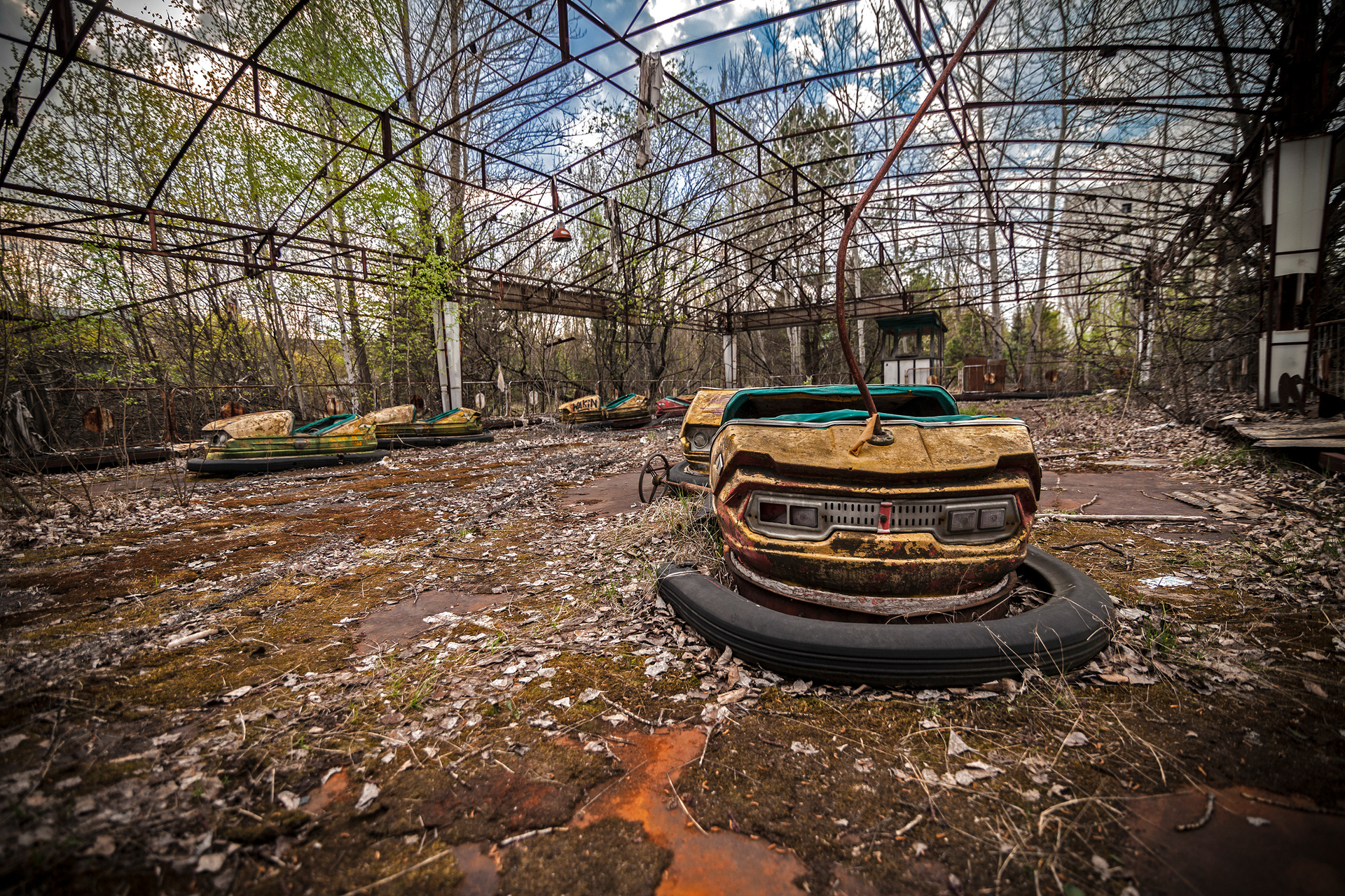 Abandoned bumper cars in the amusement park in Pripyat. Photo / Supplied
