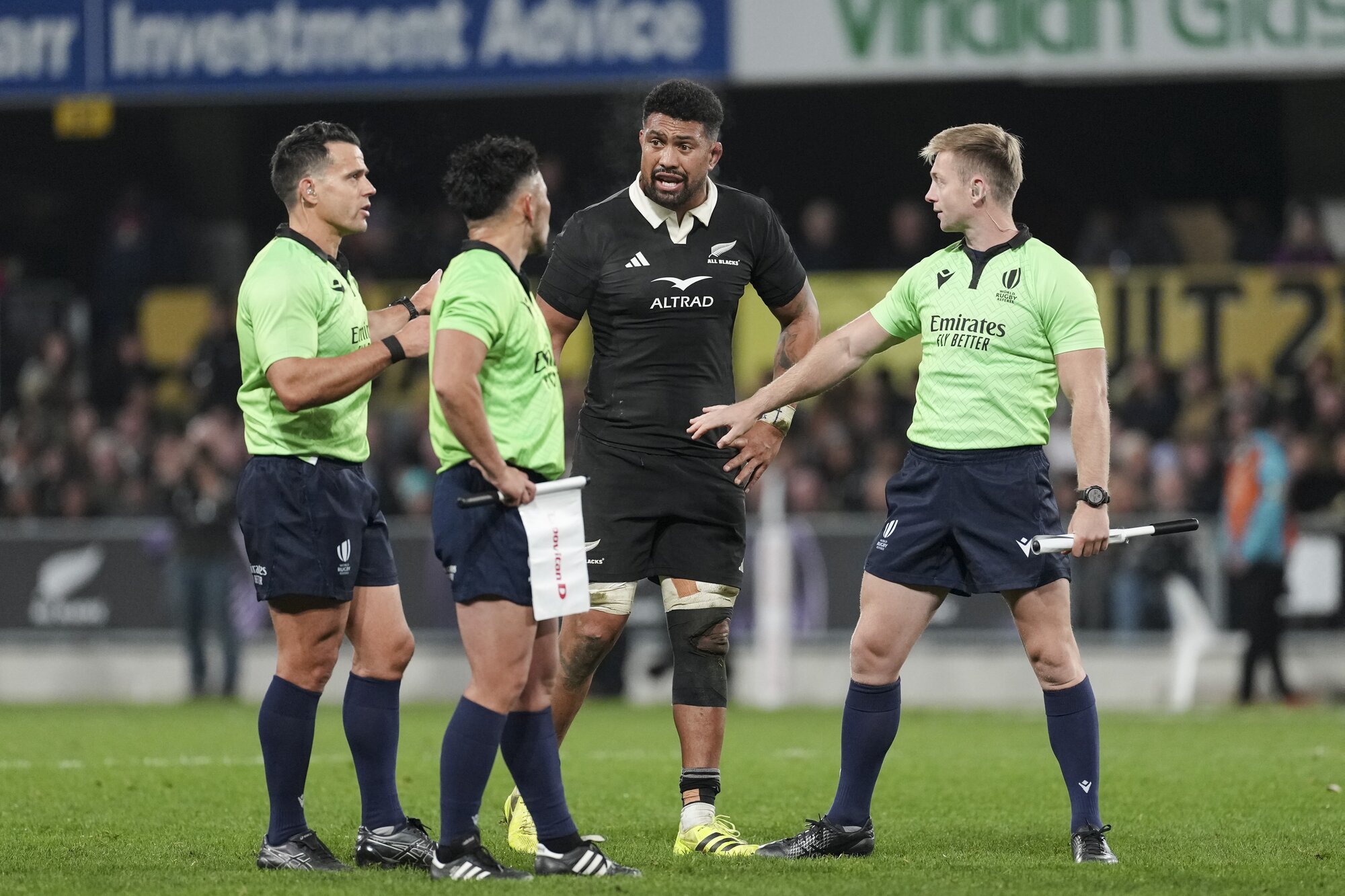 All Blacks Ardie Savea speaks to the referees during the All Blacks v France Lipovitan-D July Series, Forysth Barr Stadium, Dunedin, New Zealand, Saturday, 05 July 2025. (Photo by John Cowpland / action press) All Blacks v France - 05 July 2025
All Blacks Ardie Savea speaks to the referees during the All Blacks v France Lipovitan-D July Series, Forysth Barr Stadium, Dunedin, New Zealand, Saturday, 05 July 2025. (Photo by John Cowpland / action press)
Image ID:
Photo / SmartFrame