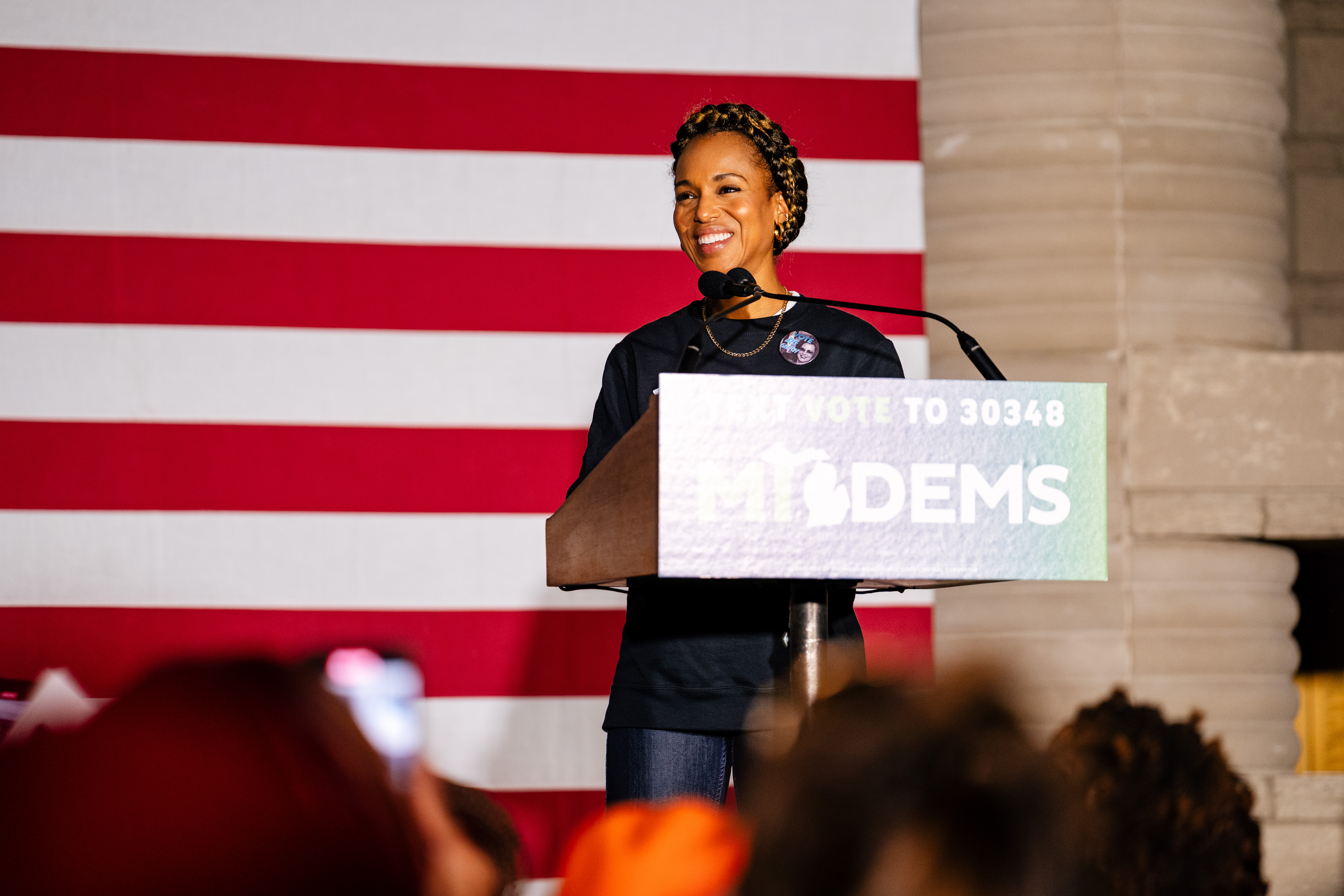 Kerry Washington speaks at a rally in Detroit in 2022. Photo / Nick Hagen for the Washington Post