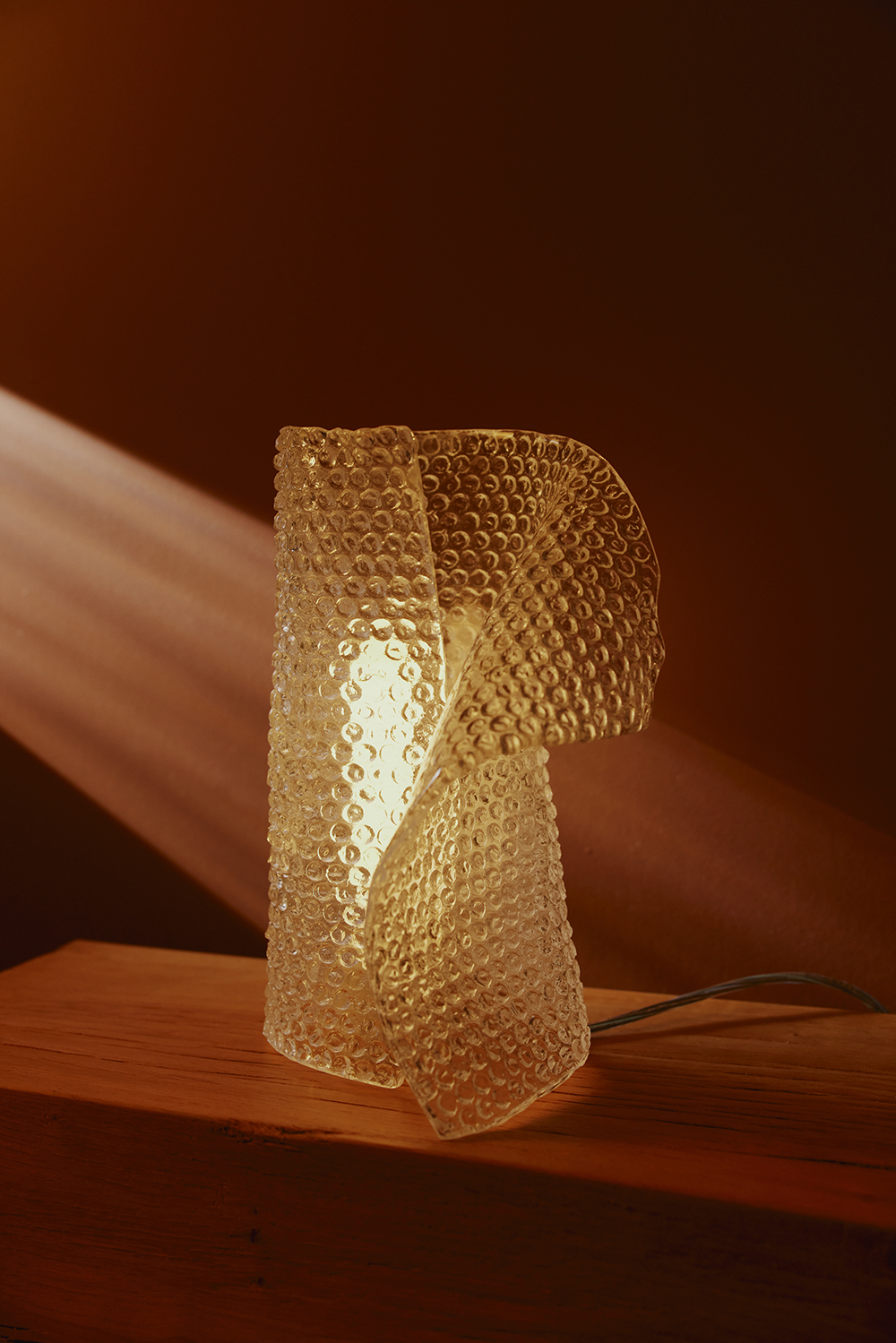 Simon’s exploration into lighting, a Bubble Lamp where bubble wrap is rendered in hot-sculpted glass. Photo / Luke Foley-Martin