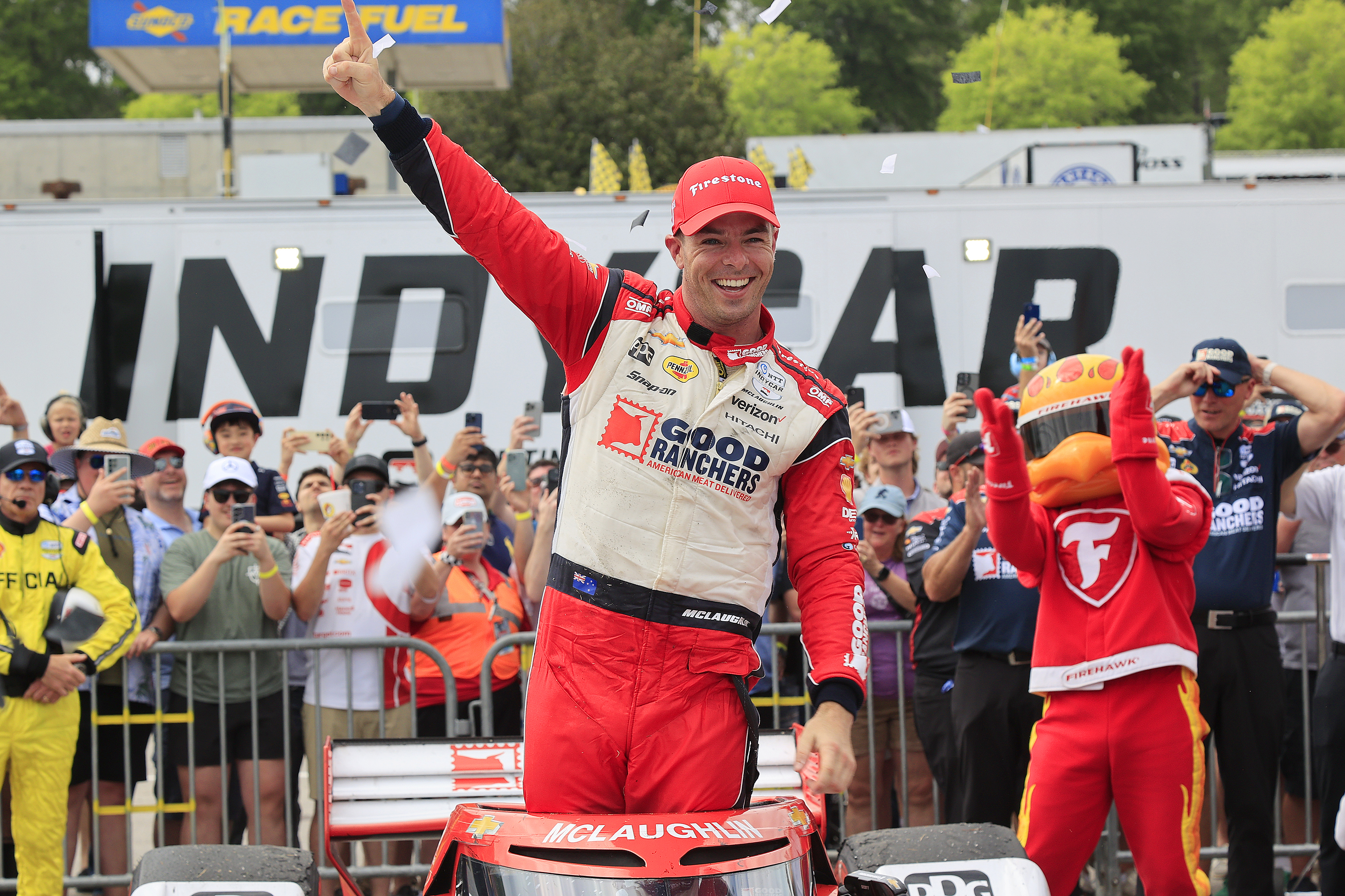 Scott Mclaughlin of Team Penske celebrates in Alabama. Photo / Getty Images