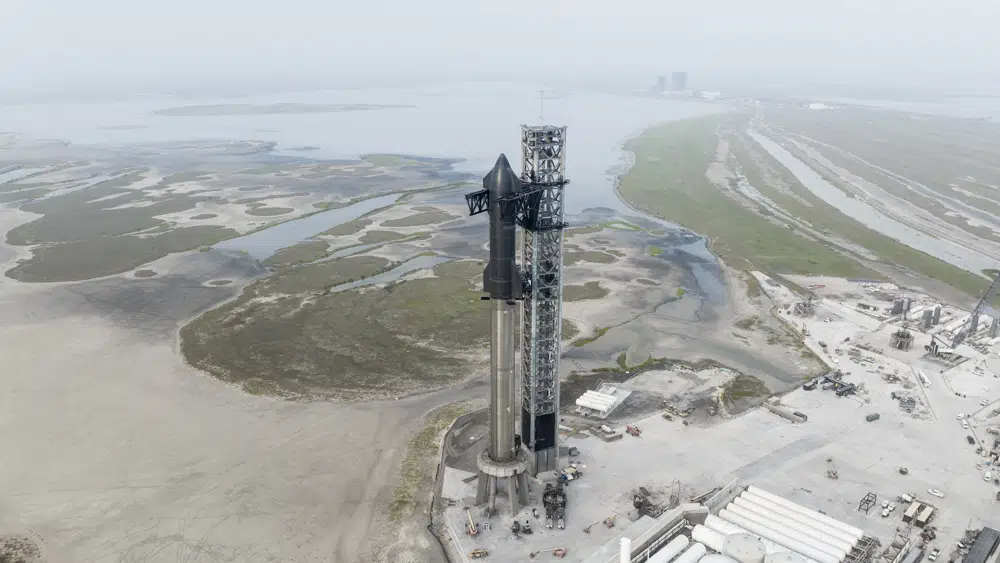 This undated photo provided by SpaceX shows the company's Starship rocket at the launch site in Boca Chica, Texas. Photo / AP