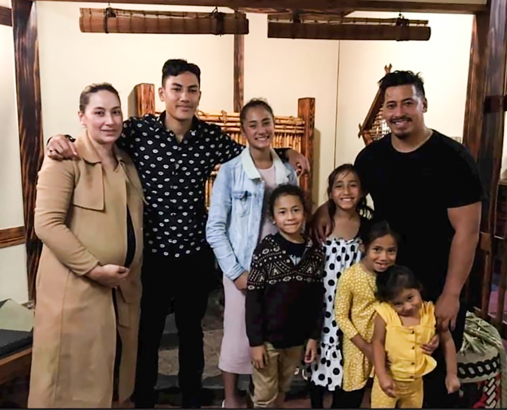 Pala'amo Kalati (right) with wife Dro and six of their seven children: Jairus, Mischa, Azra, Braxton, Sarai and Iman. 
