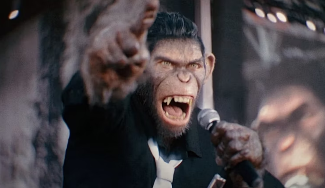 Robbie Williams as a CGI chimpanzee in Better Man. Photo / Paramount Pictures