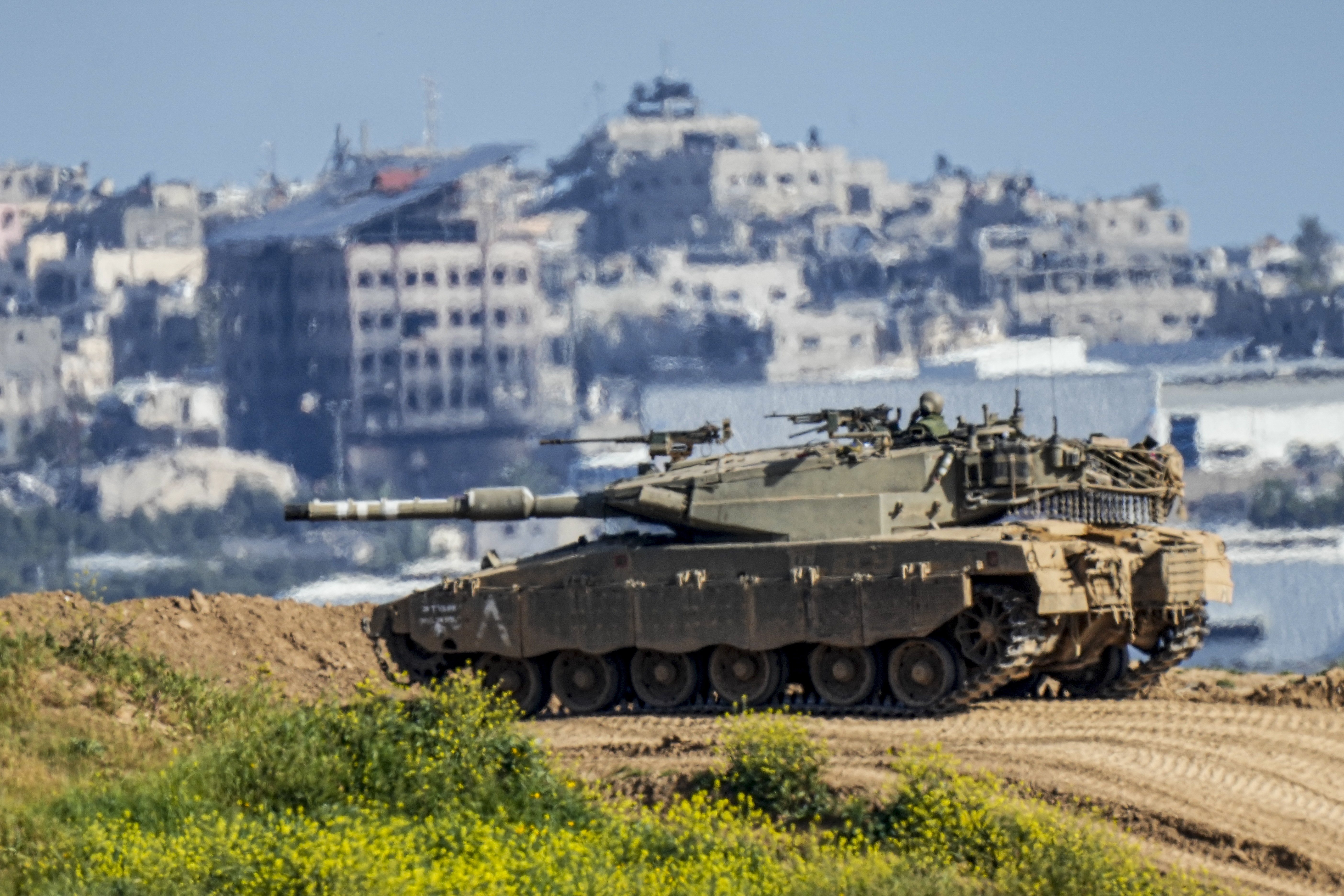 An Israeli tank on the border with the Gaza Strip, in southern Israel. Photo / AP