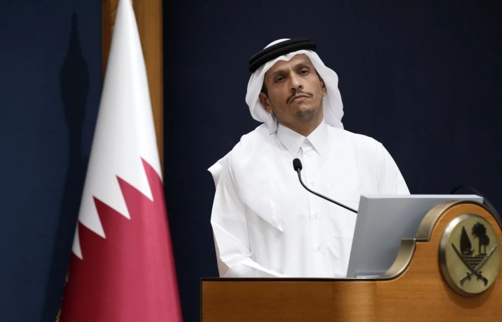Qatar's Prime Minister and Foreign Minister Mohammed bin Abdulrahman Al Thani listens a question with US Secretary of State Antony Blinken in Doha, Qatar. Photo / AP