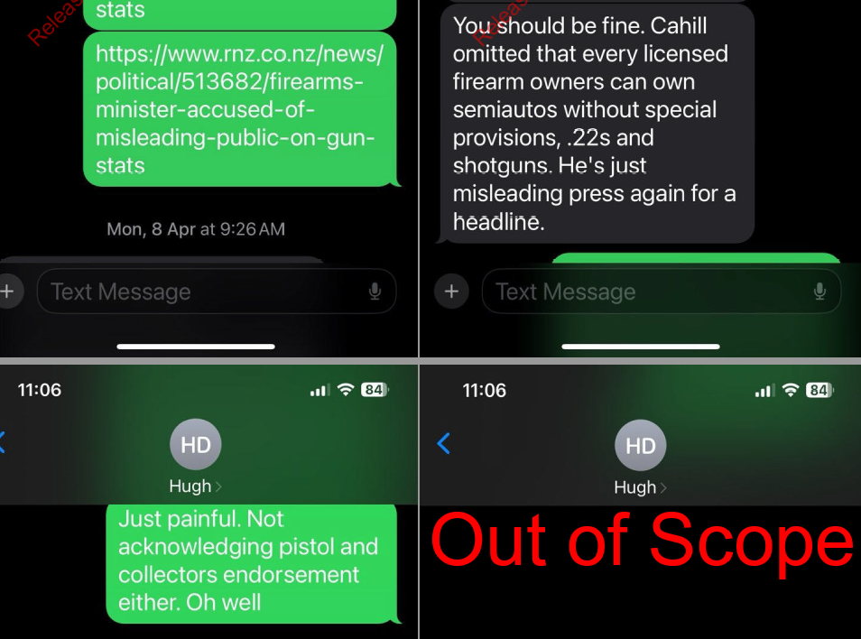 A text exchange between Colfo spokesman Hugh Devereux-Mack, who calls Police Association president Chris Cahill