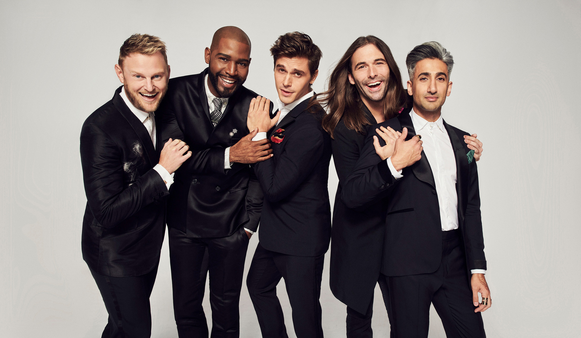Queer Eye stars Bobby Berk (left), Karamo Brown, Antoni Porowski, Jonathan Van Ness, and Tan France.