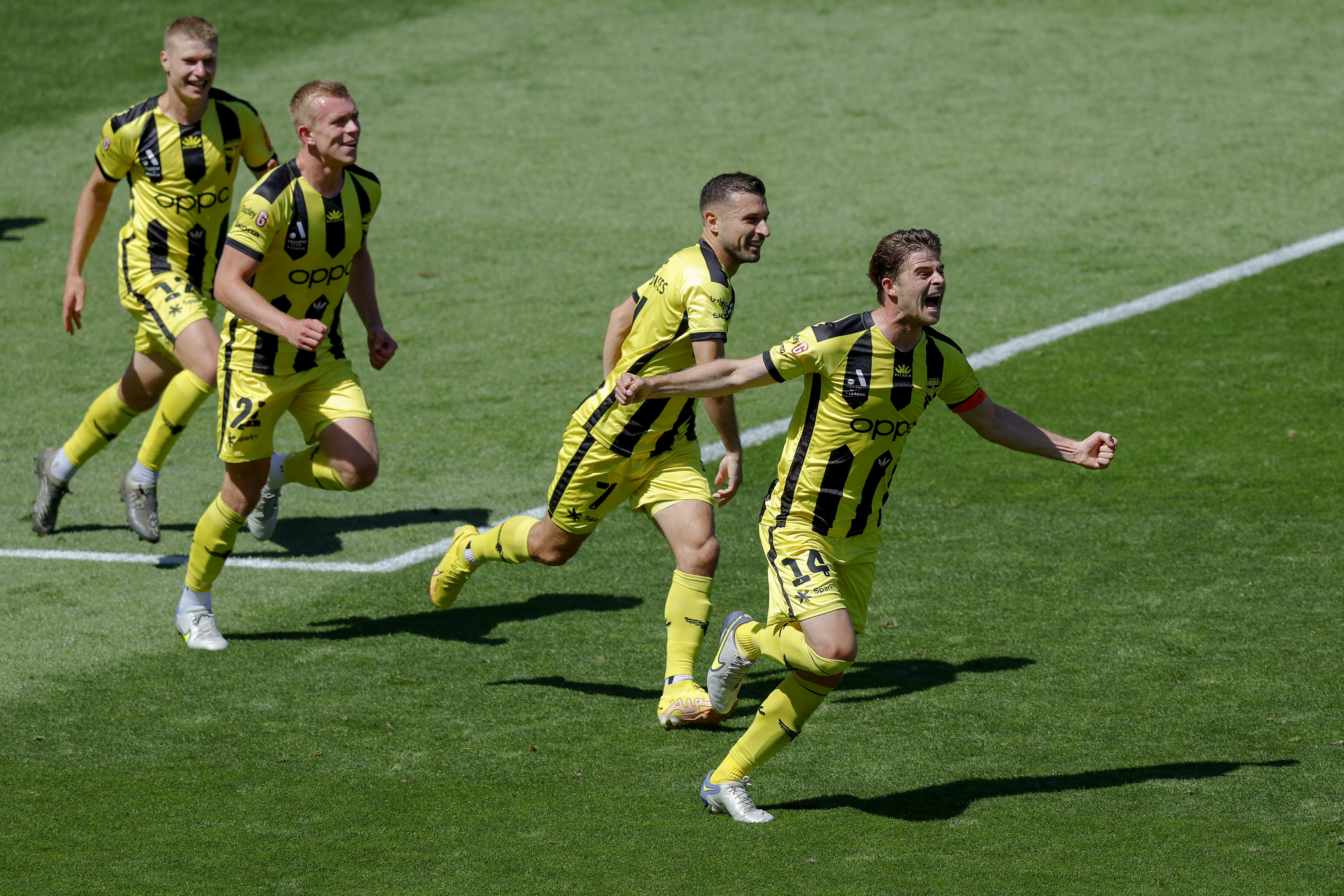 Alex Rufer celebrates a long-awaited goal. Photo / Getty