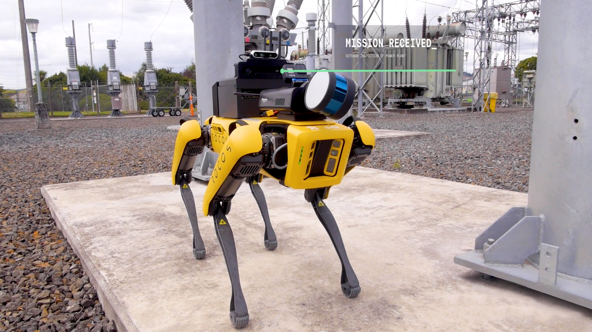 Boston Dynamics' Spot, kitted out with sensors by Rocos - bought by DroneDeploy on July 26 - to collect data around a Transpower site in Huntly during a 2020 test run. DroneDeploy CEO Michael Winn says robotics can help with skills shortages, and carry out tasks in areas too dangerous for people. Photo / Supplied.
