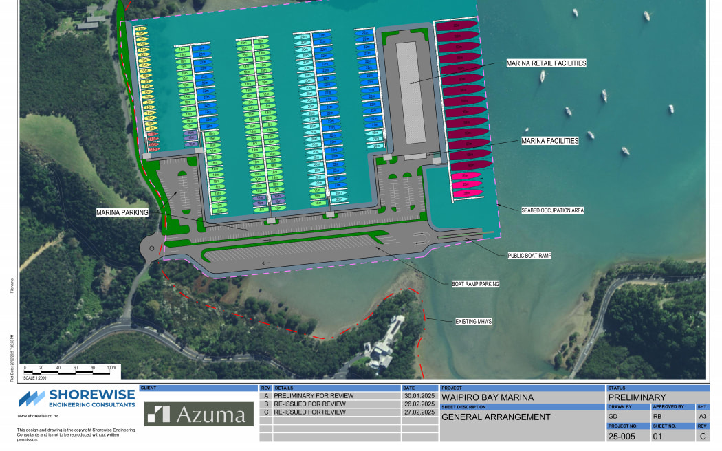 The proposed plan for up to 250 boating vessels. Photo / RNZ