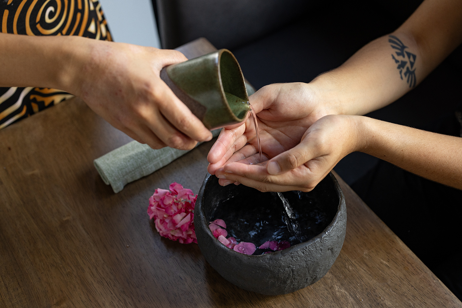 The apa fafano (hand-washing ceremony) with essential oils. Photo / Babiche Martens