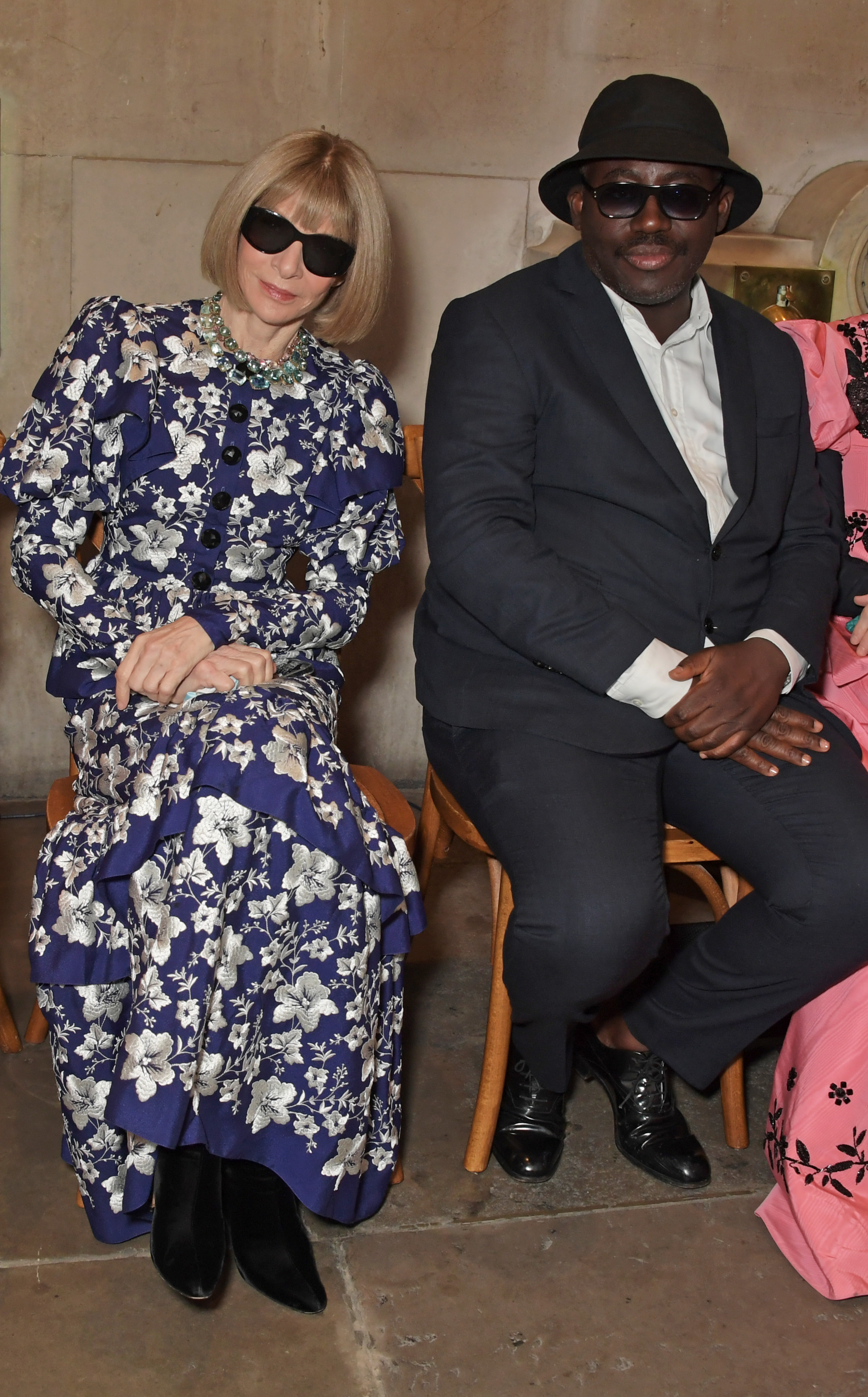 Editor-in-chief of US Vogue Dame Anna Wintour and former editor-in-chief of British Vogue Edward Enninful attend the ERDEM show during London Fashion Week September 2021. Photo / Getty Images