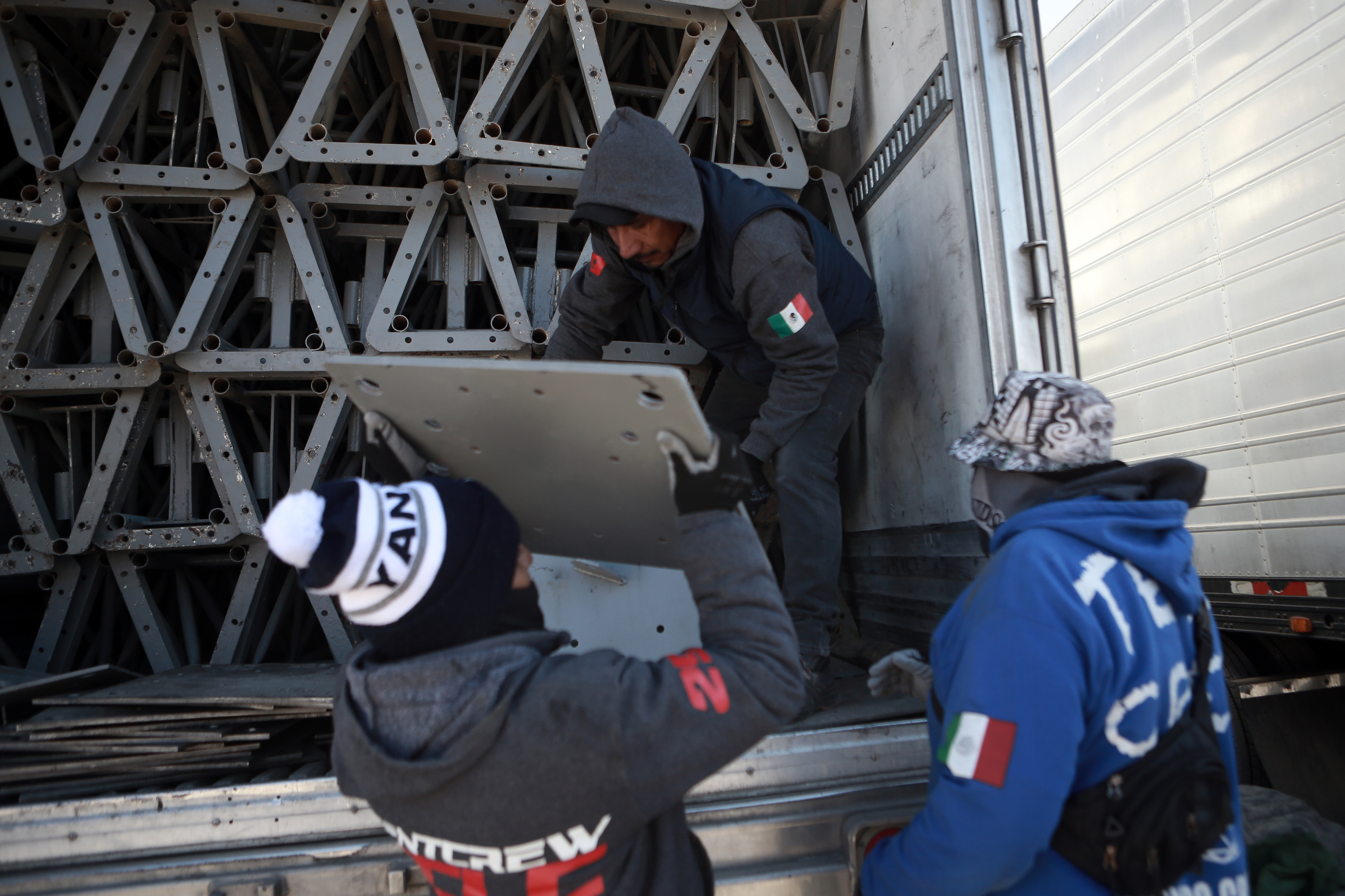 Installation begins for the first of six tents that will be used to house migrants deported from the United States through the border, in Ciudad Juarez, United States. Photo / Getty Images