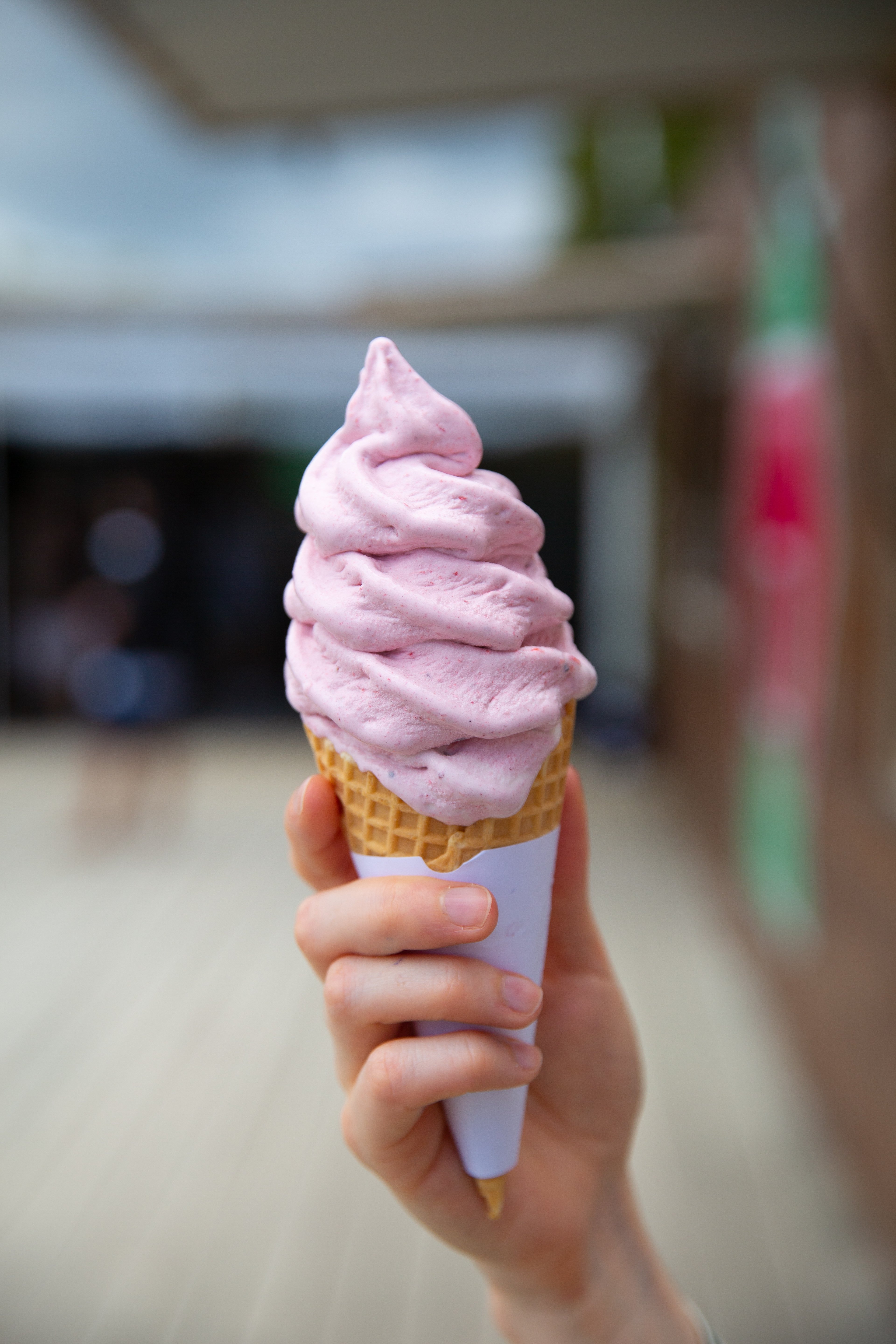 A cone of real fruit ice cream, made with strawberries and vanilla ice cream. Photo / Sylvie Whinray