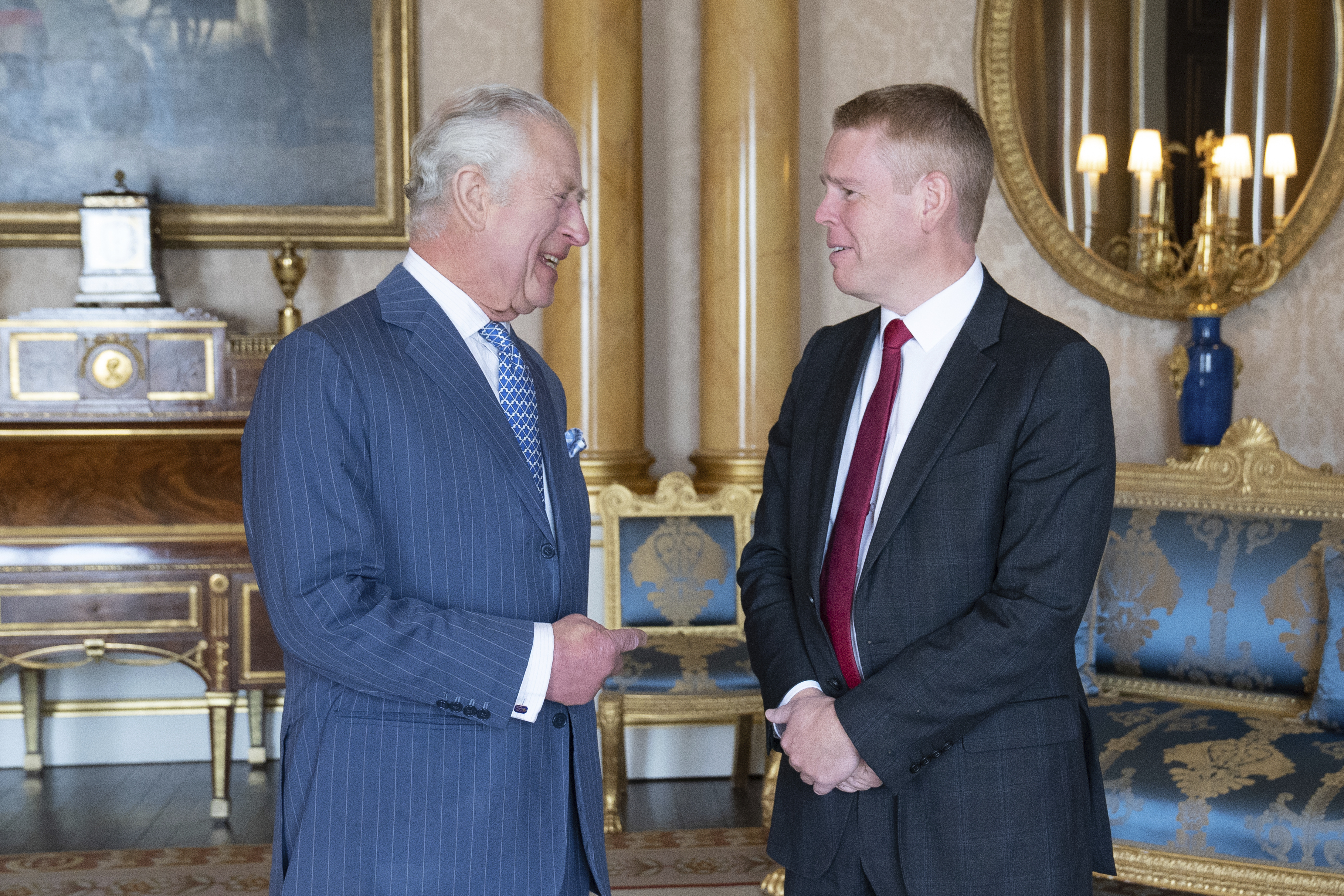 King Charles meets Prime Minister Chris Hipkins ahead of his coronation in May 2023. Photo / AP