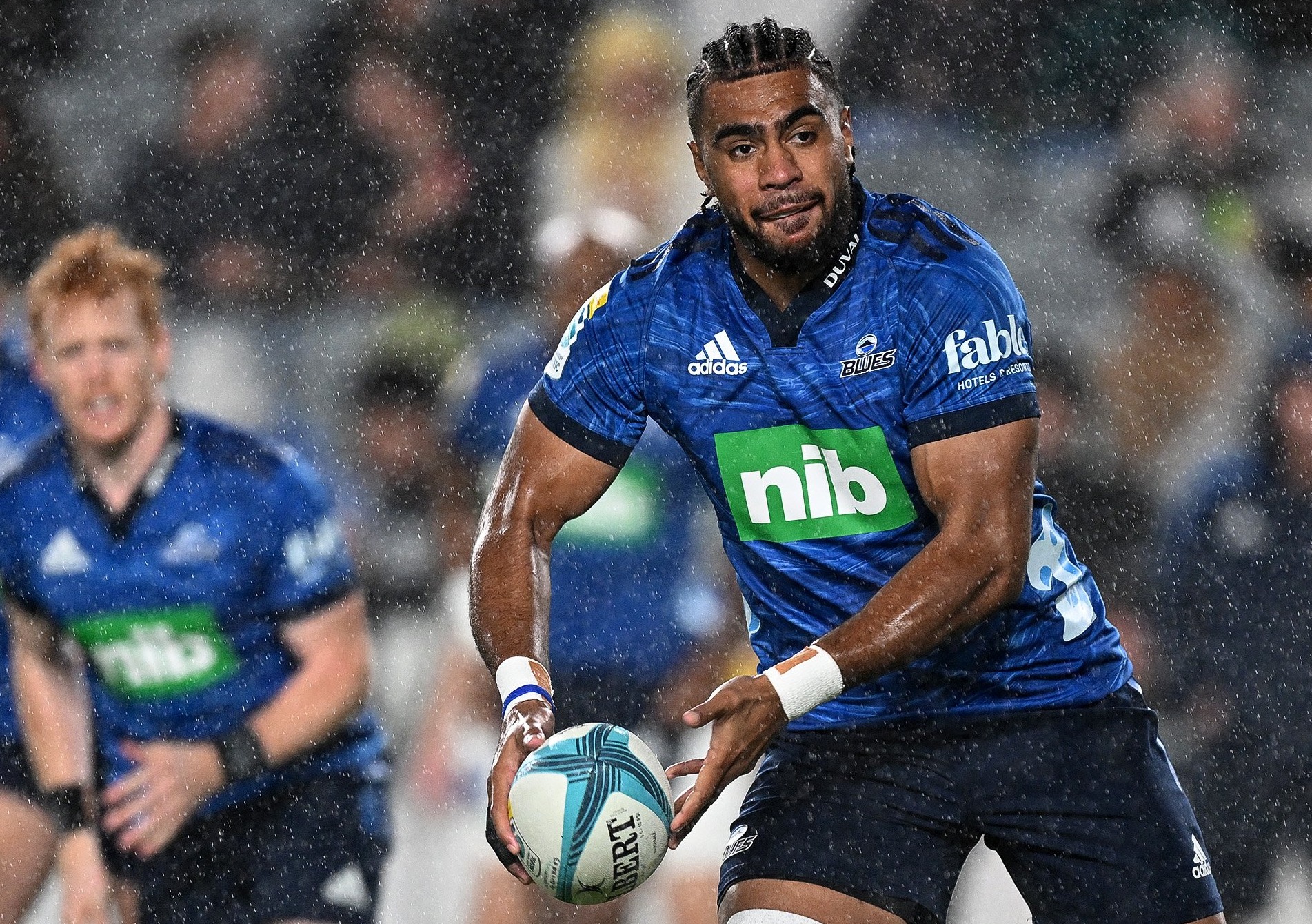 Blues loose forward Hoskins Sotutu.