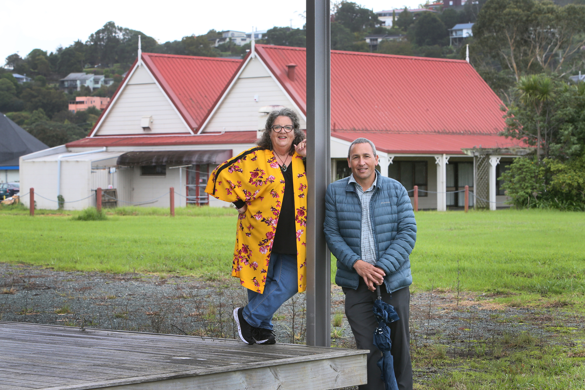 Hihiaua Cultural Centre Trust member Janet Hetaraka and chairman Ryan Welsh with one of the two buildings - the former A'Fare building - bought from Whangārei District Council for $1. Photo / Tania Whyte