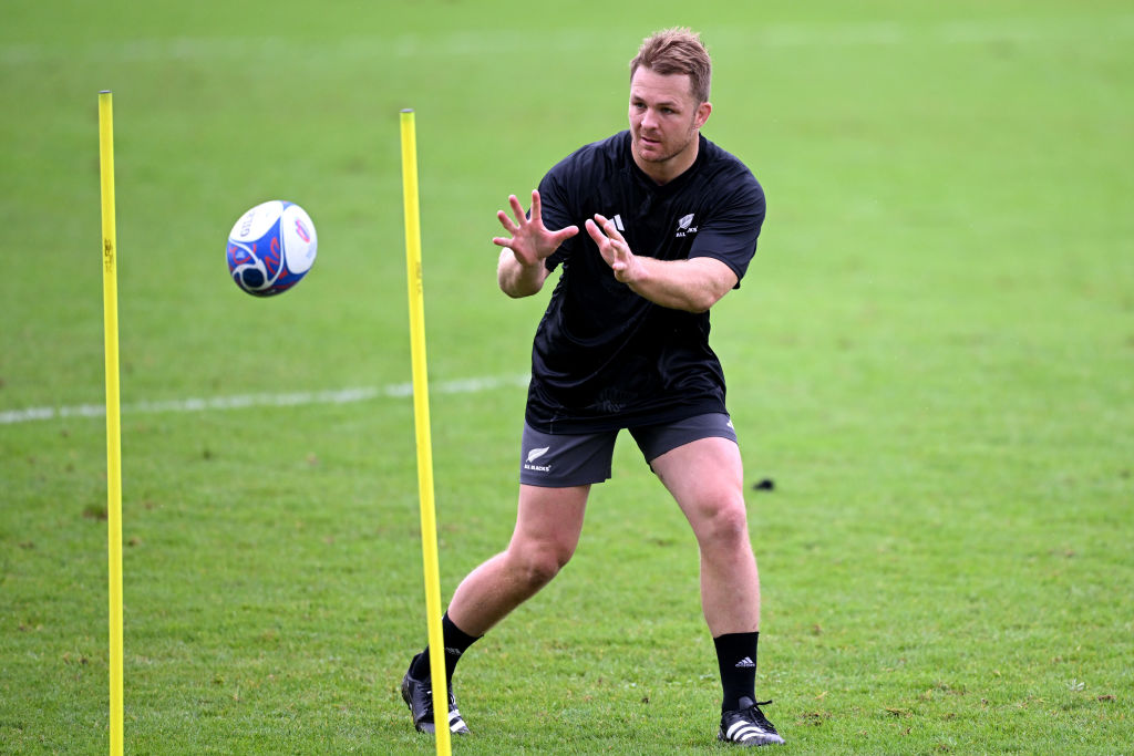 Sam Cane of the All Blacks runs through drills in Lyon, France. Photo / Getty Images