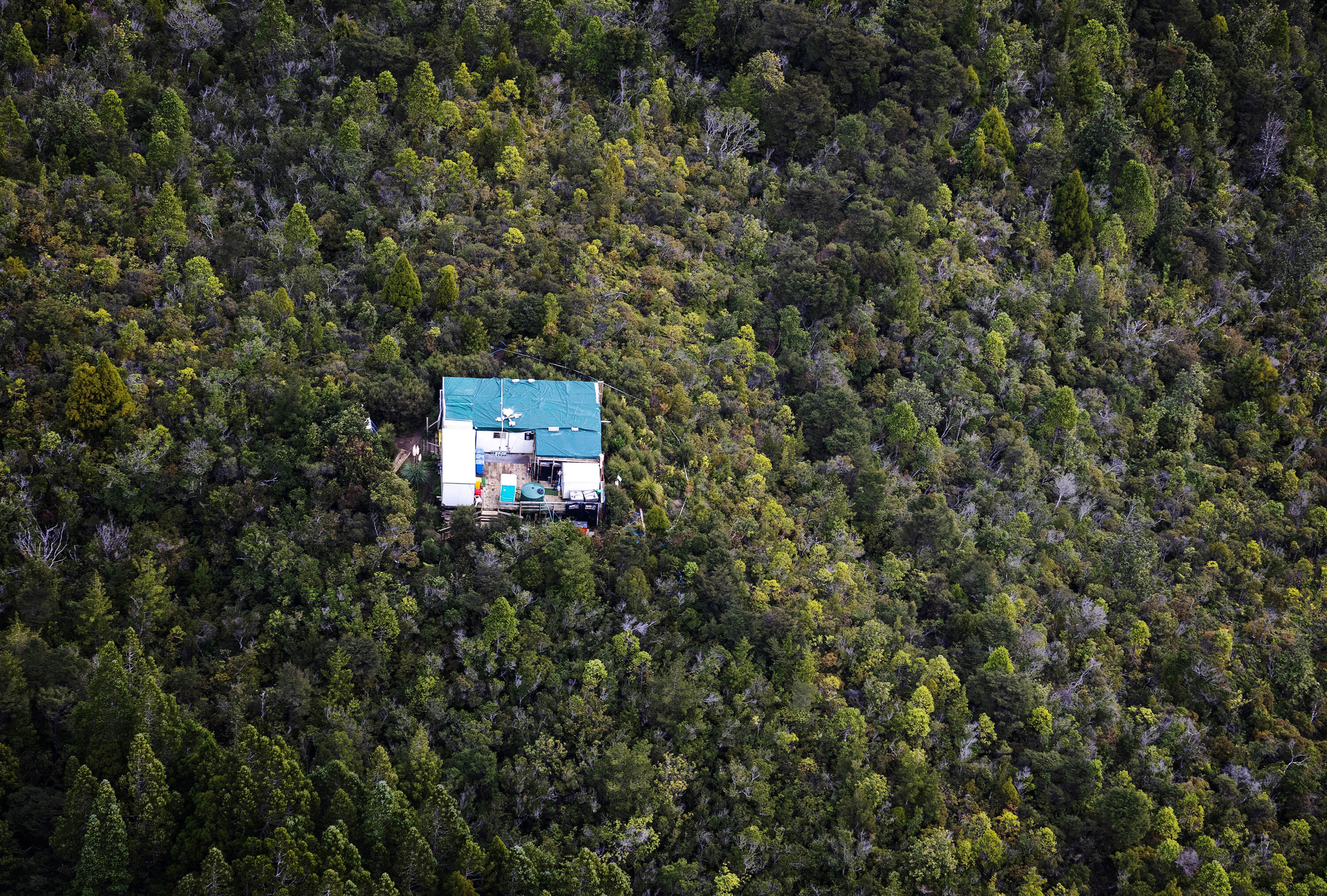 Buildings used by teams carrying out exploratory drilling in DoC's Wharekirauponga Forest, Coromandel. Photo / Mike Scott