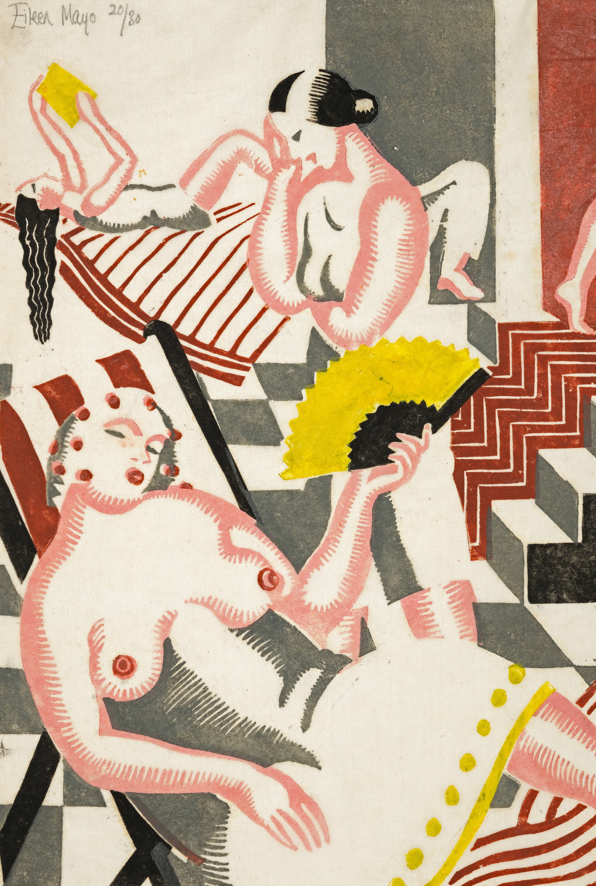 Eileen Mayo's circa 1930 linocut Turkish Bath, on show as part of the Auckland Art Gallery Toi O Tāmaki exhibition Modern Women: Flight of Time (until February 23, 2025).