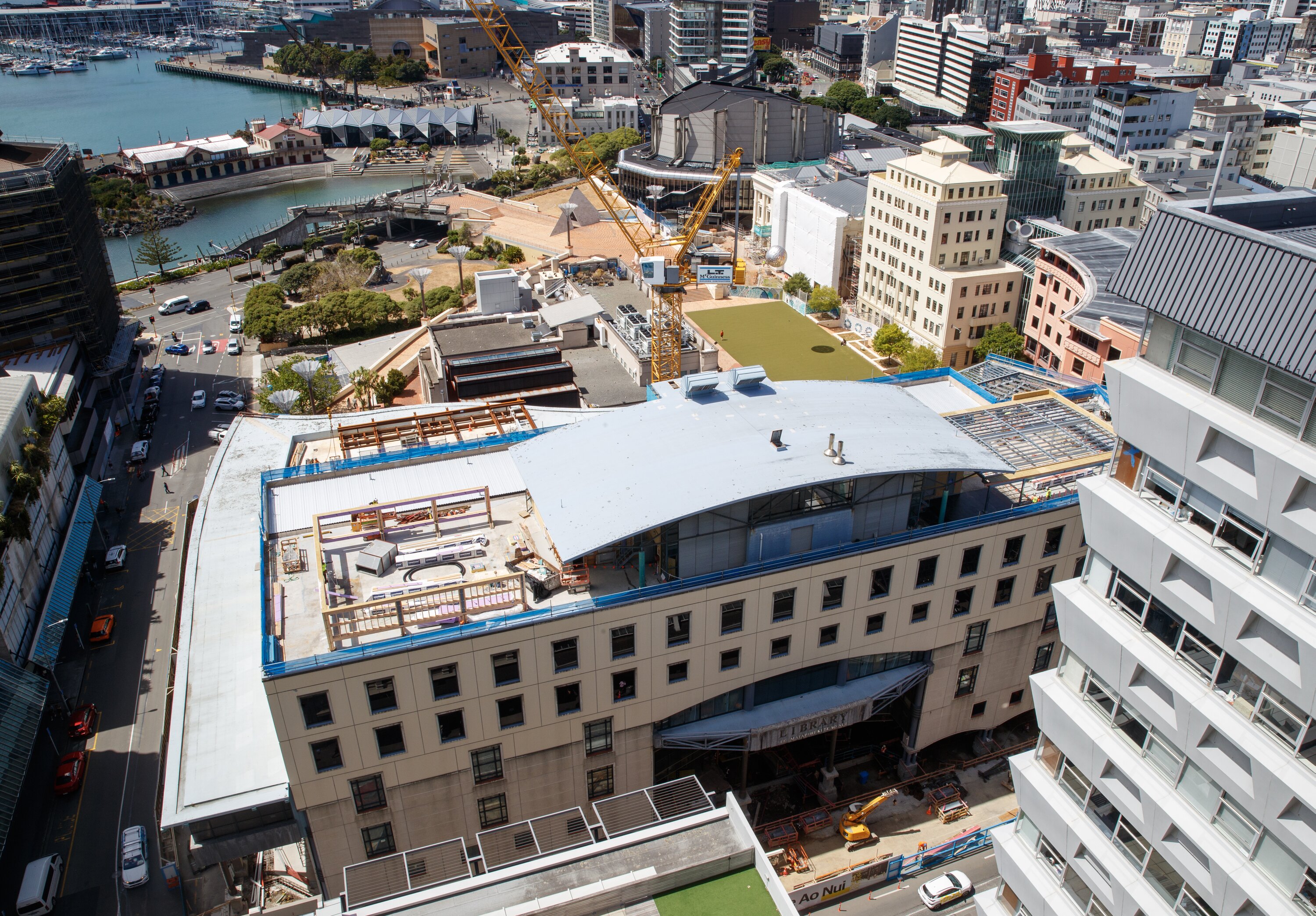 Wellington’s central library, Te Matapihi, is being earthquake-strengthened and is due to reopen in 2026. Photo / Mark Mitchell