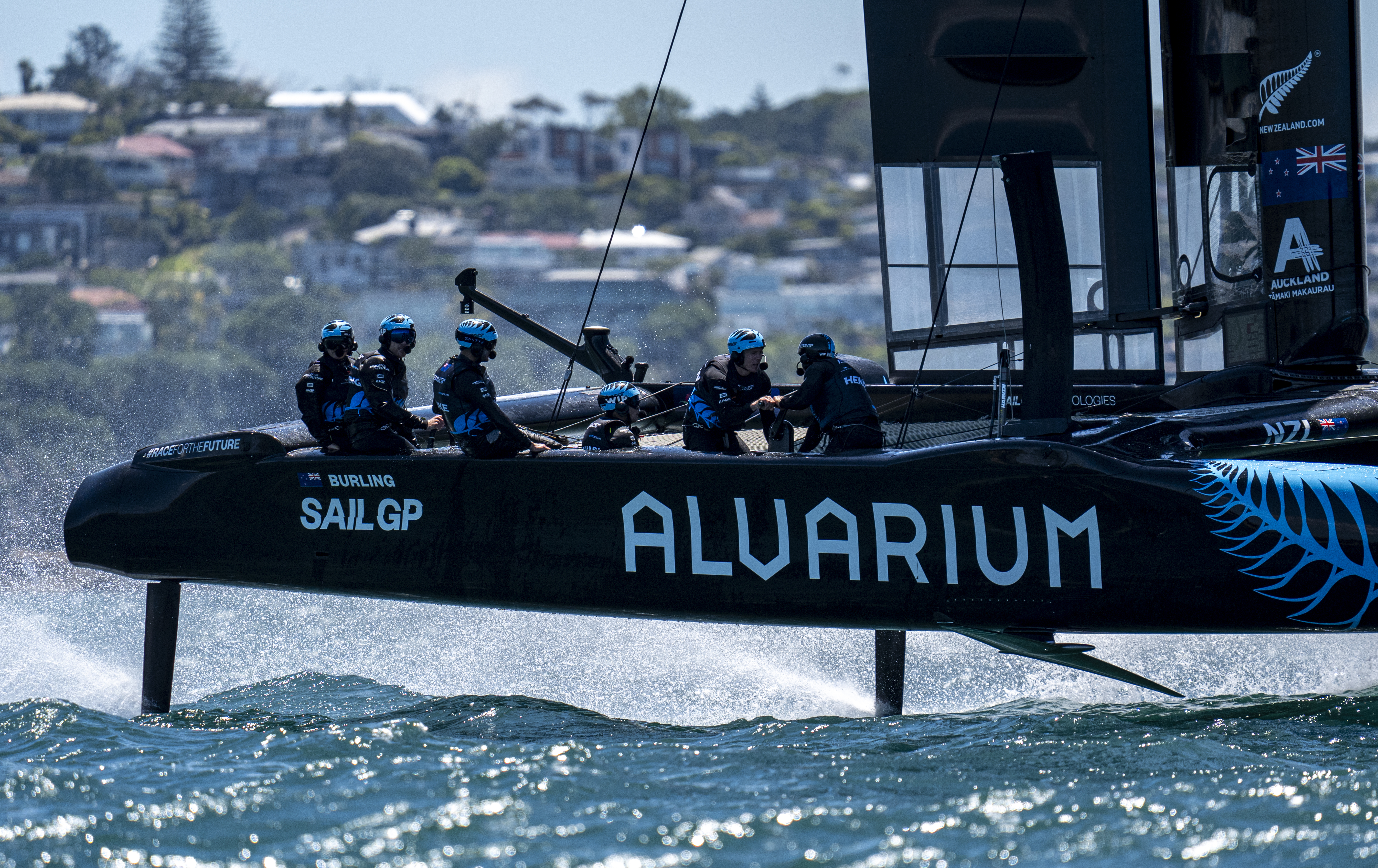The Black Foils during a training session on the Hauraki Gulf this week. Photo / Bob Martin, SailGP