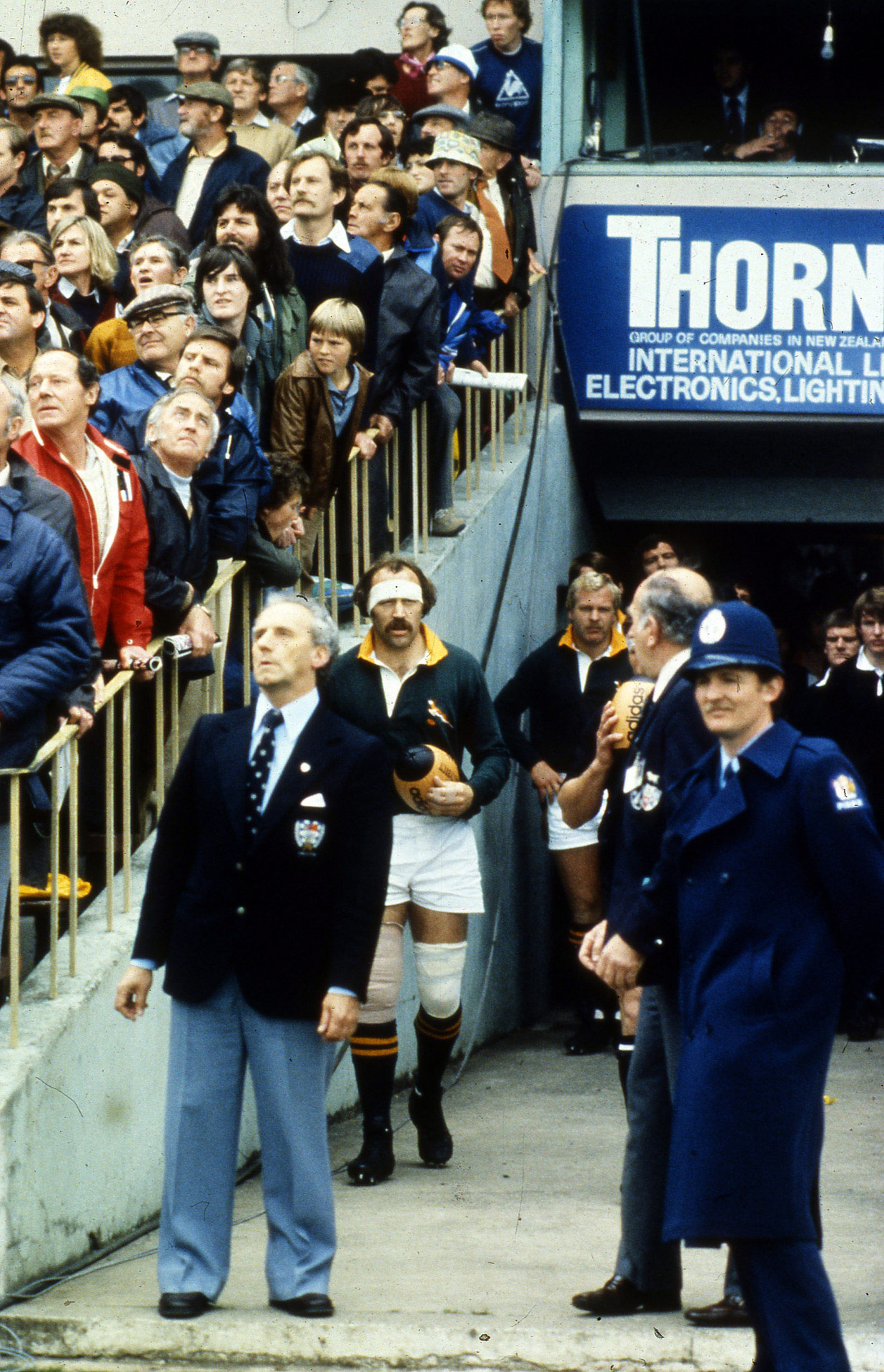 Springbok captain Wynard Claassen, holding the ball, says outrage over his team in 1981 laid the foundation for political change in South Africa. Photo / NZPA