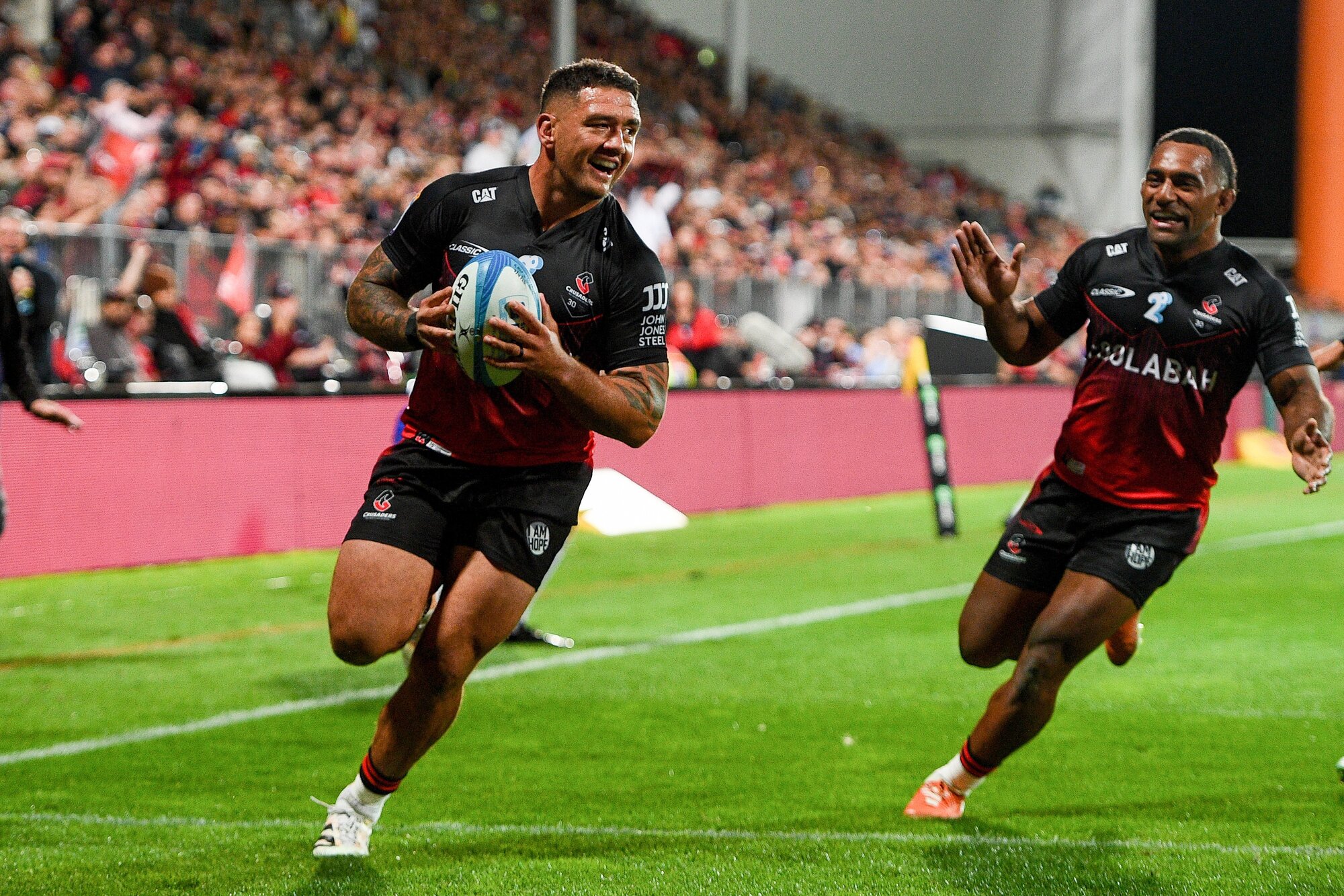 Codie Taylor scores for the Crusaders against Fijian Drua at the last game at Apollo Projects Stadium. Photo / Photosport