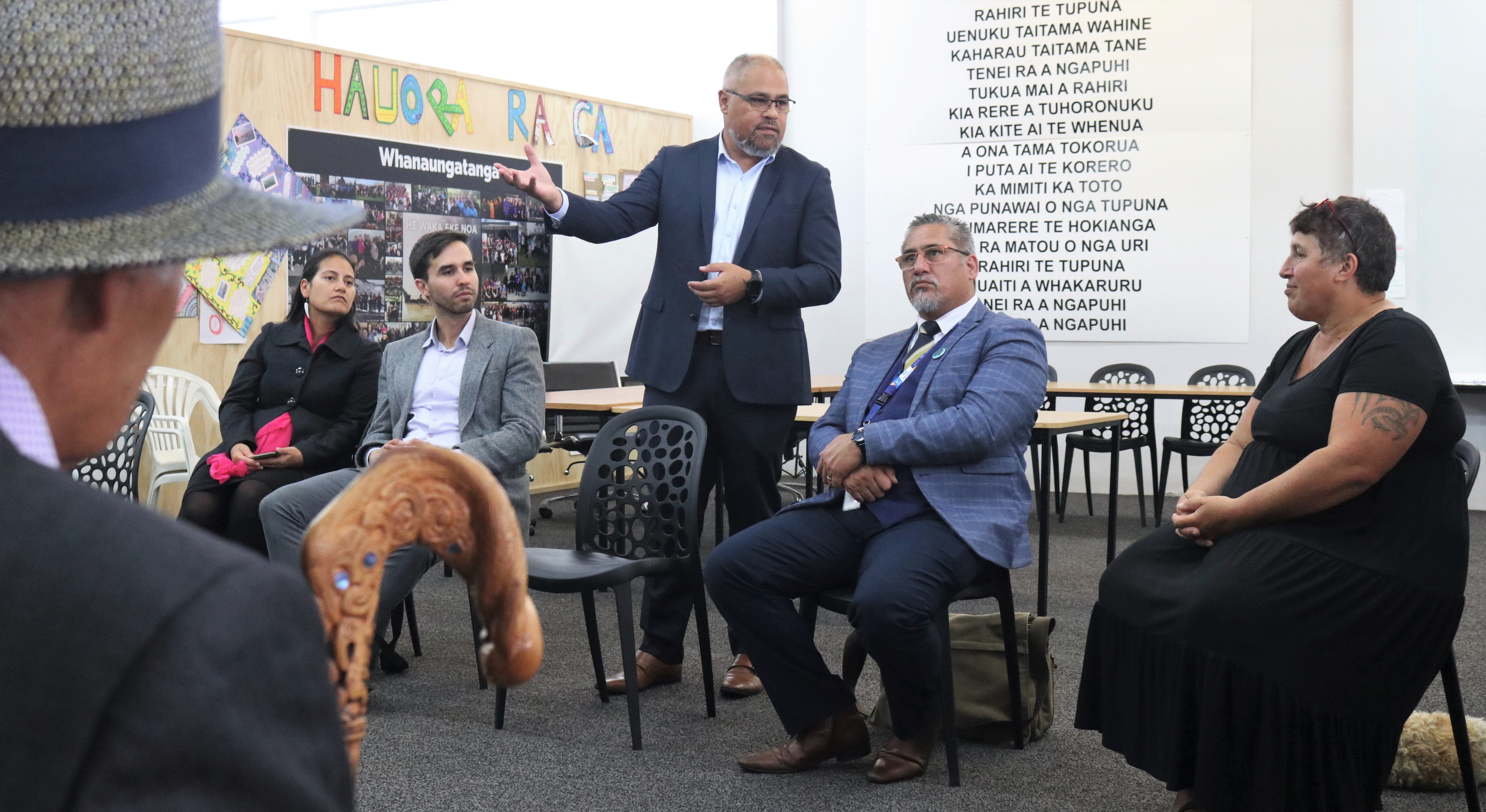 Associate Health Minister Peeni Henare speaks during a visit to Kaikohe’s Whakaoranga Whānau Recovery Hub. Photo / Peter de Graaf